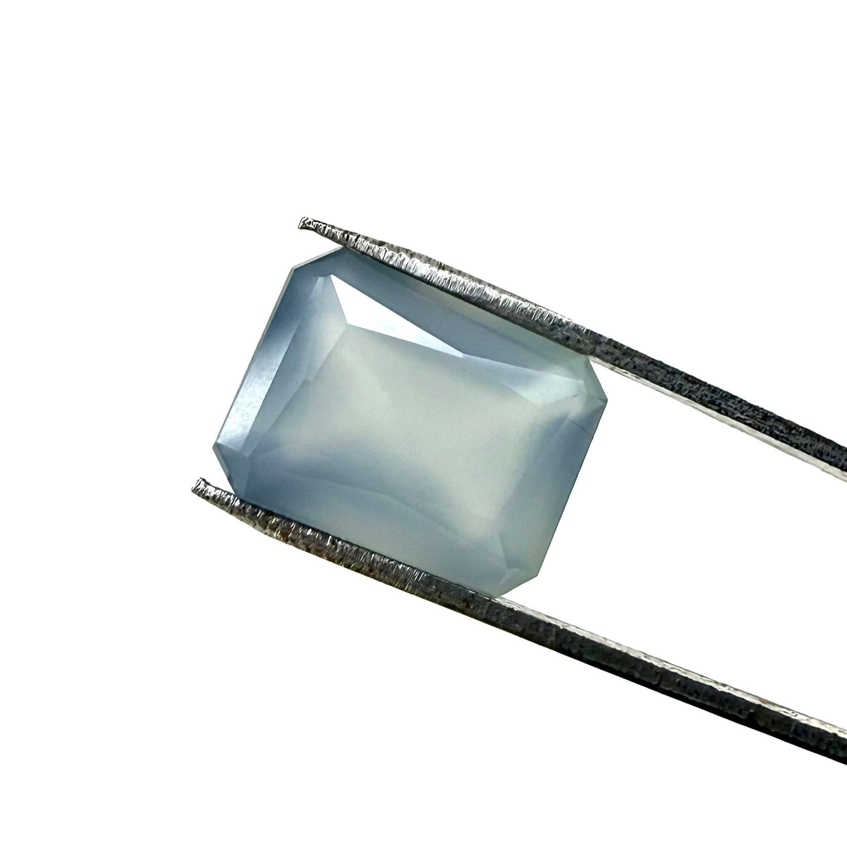 Natural Blue Grey Chalcedony gemstone, emerald cut