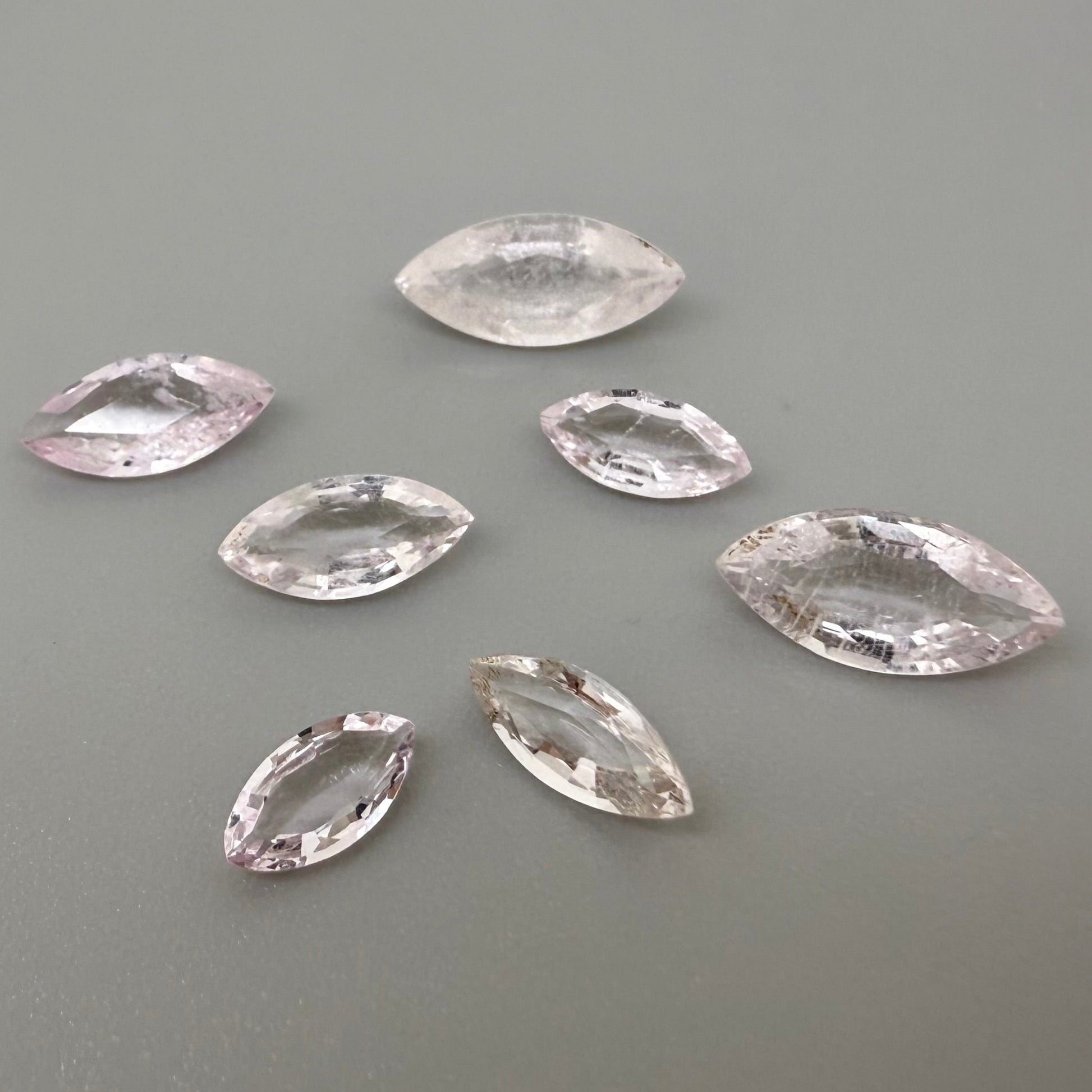 Natural Pale Pink Morganite gemstone lot, marquise cut