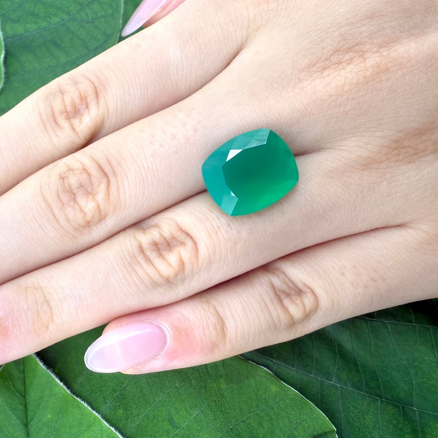 Natural Vibrant Green Chalcedony gemstone, cushion cut