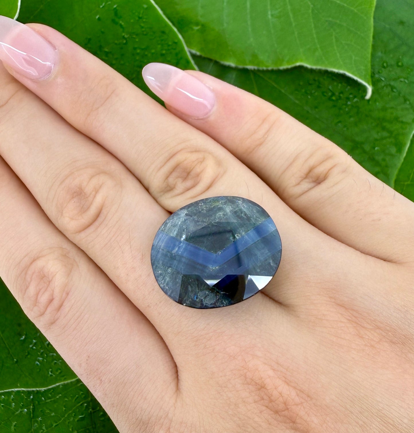 Huge Multi-Color (Blue Hues, Green-Greyish) Sapphire Oval Silky Sheen 34.73 Ct