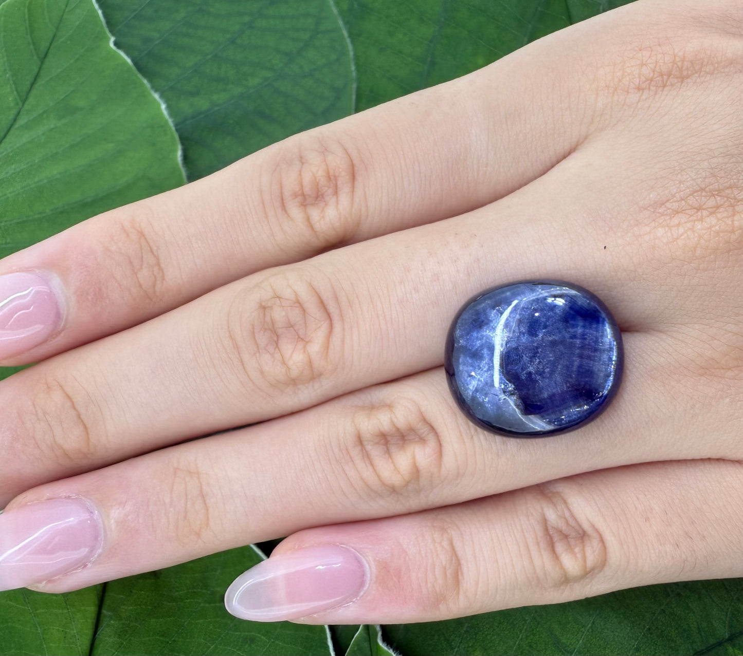 Big Blue Hues Marbled Sapphire Cabochon Silky Sheen 26.9 Ct