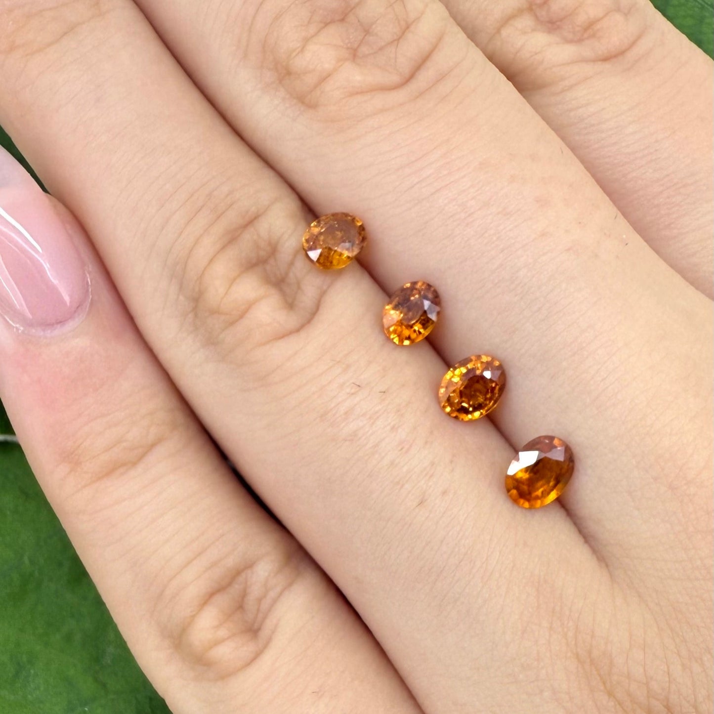 Natural Rusty Orange Hessonite gemstone set (4 gems), oval cut