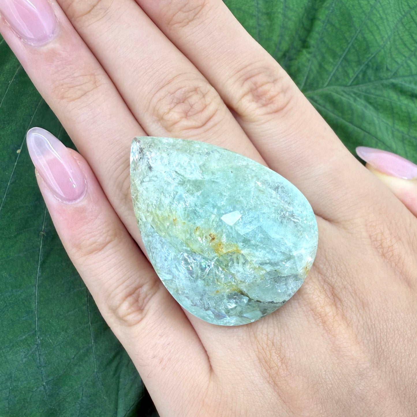 Natural Huge Pale Green Aquamarine gemstone, pear cut