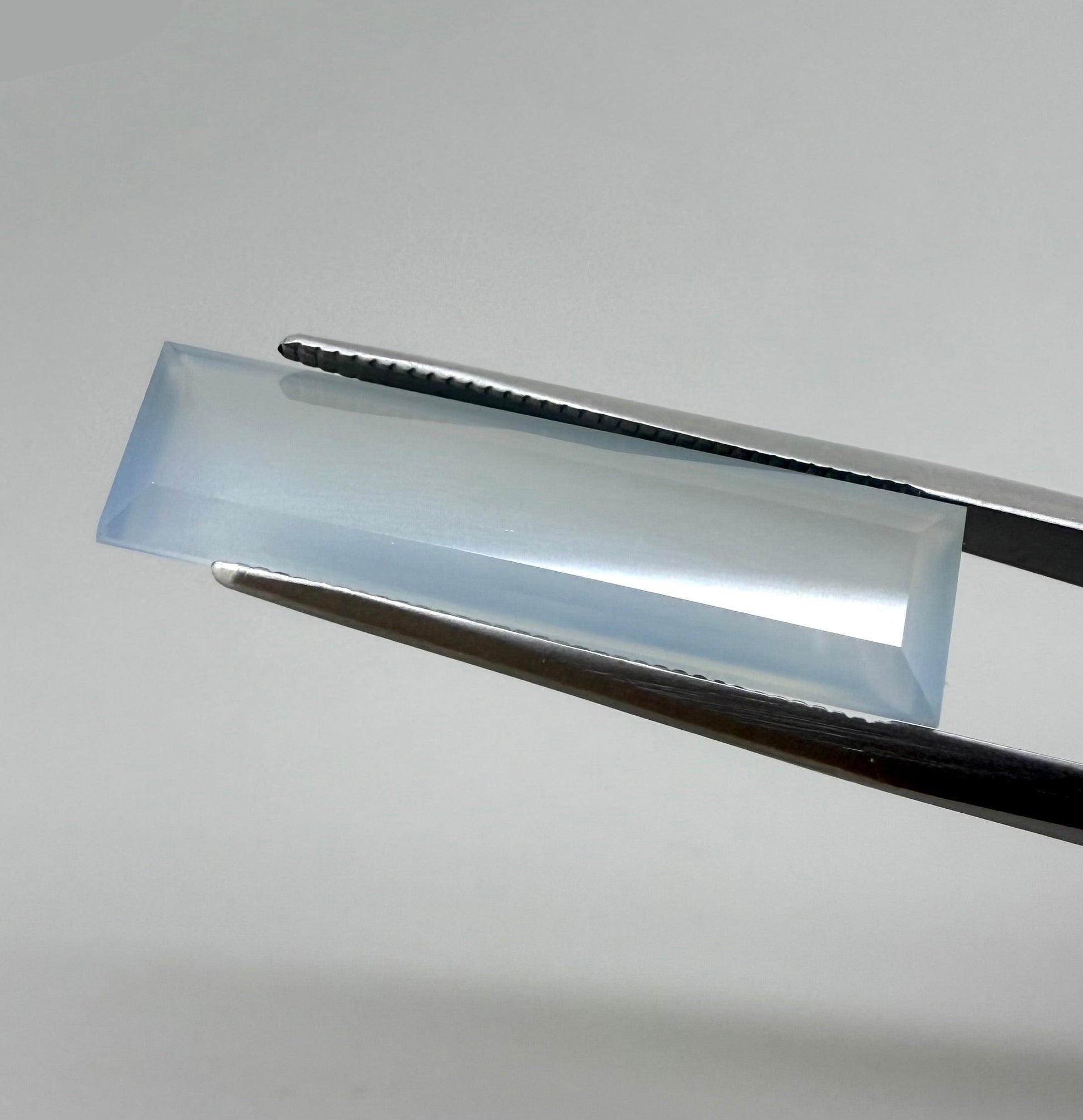 Natural Blue Grey Chalcedony gemstone, baguette cut