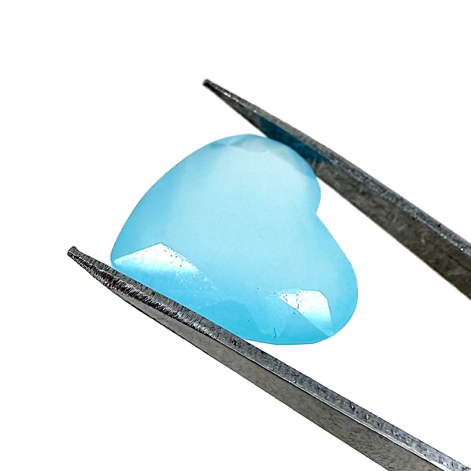 Natural Candy Blue Chalcedony gemstone, heart cut.