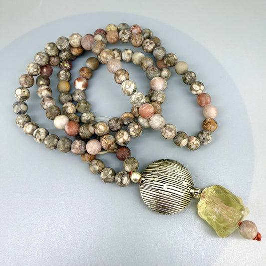 Maifanit Mala necklace – natural gemstone beads, handmade meditation jewelry