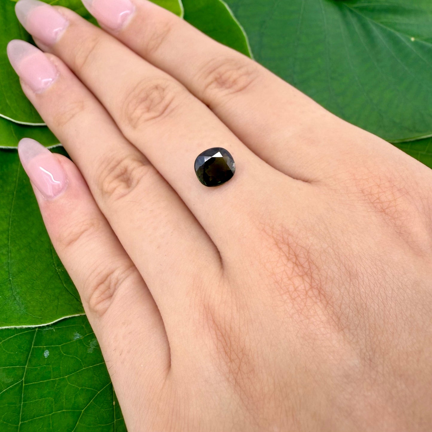 Natural Green Sapphire gemstone, cushion cut