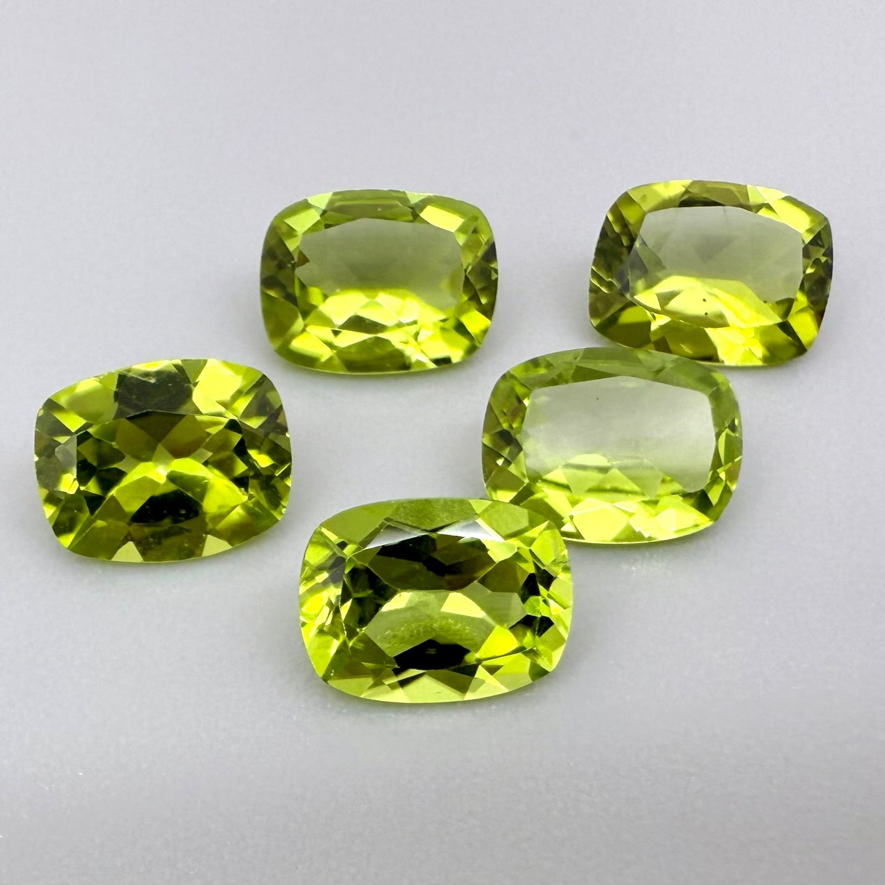 Natural Yellow Green Peridot gemstone lot, cushion shape