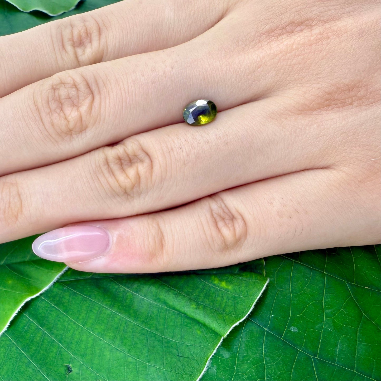 Natural Green, Yellow, Brown Sapphire gemstone, oval cut