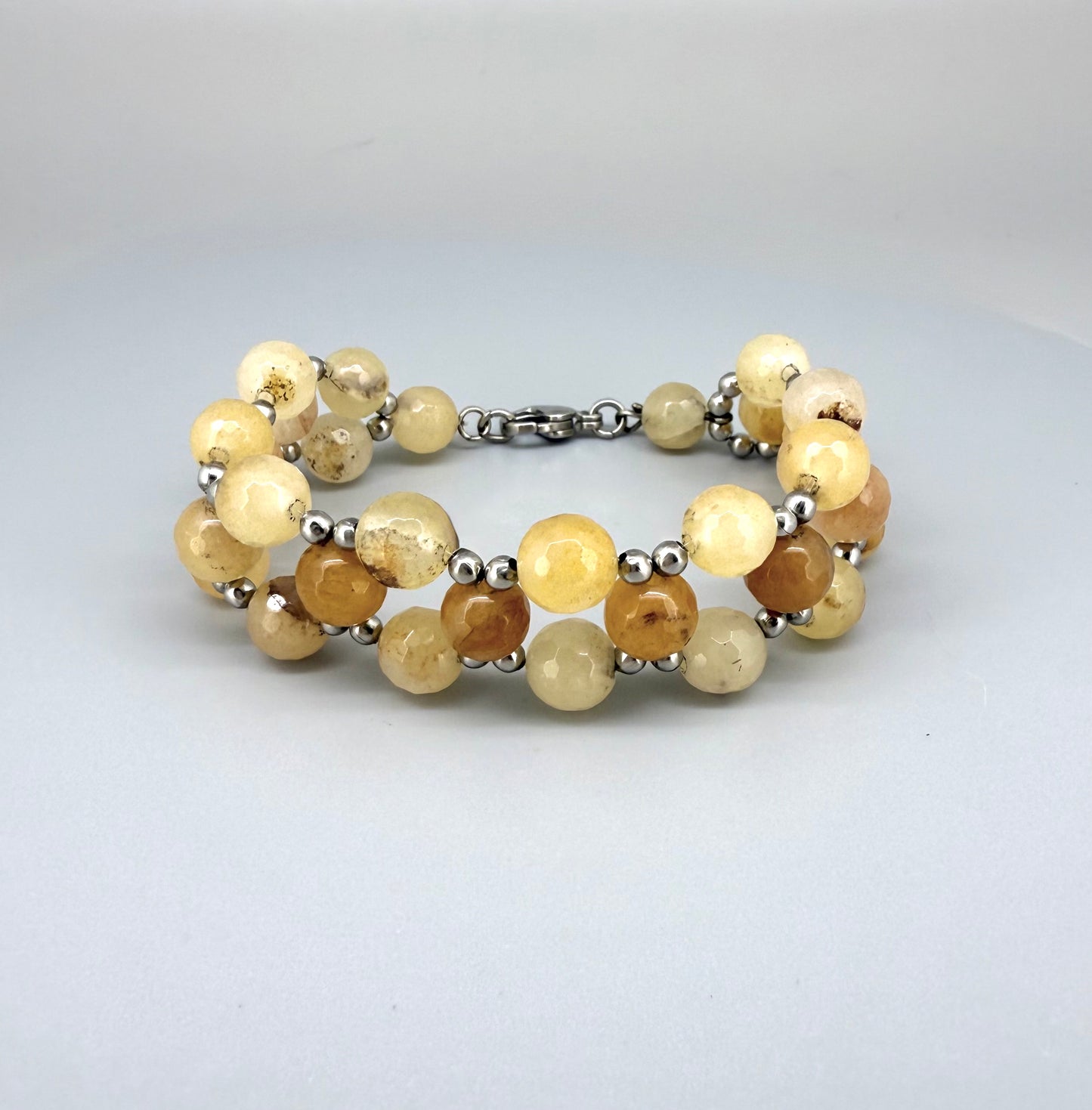 Natural Jade Beaded Bracelet with round polished gemstone beads, handmade gemstone jewelry