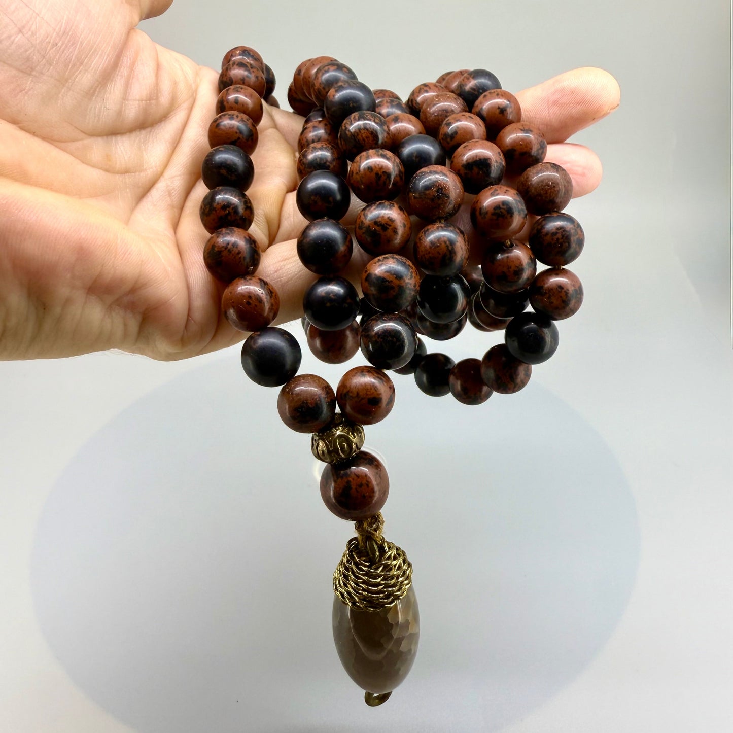 Mahogany Obsidian Mala necklace – natural gemstone beads, handmade meditation jewelry