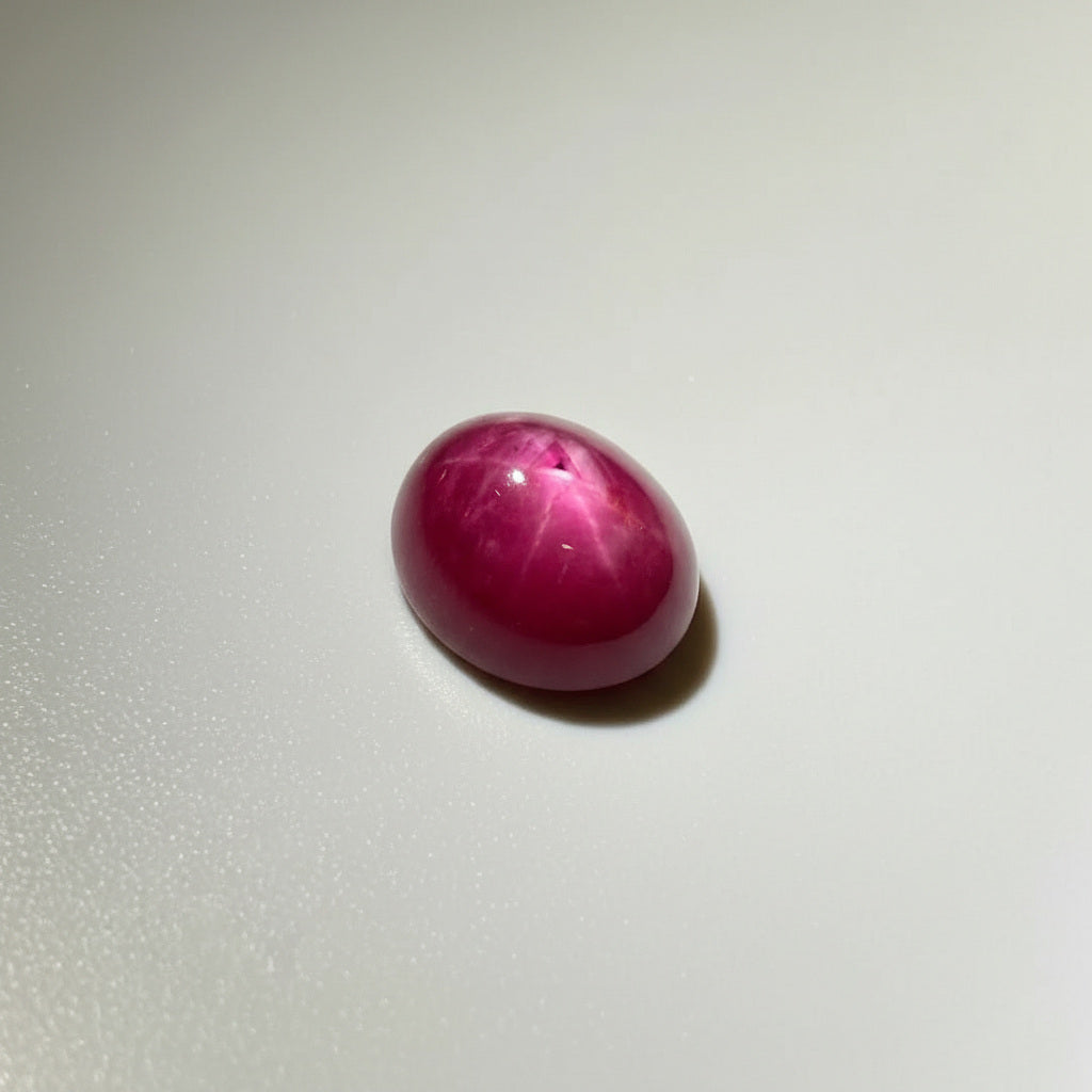 12.9 ct natural Star Ruby cabochon in deep pink-red with subtle star effect, polished dome and Mozambique origin.