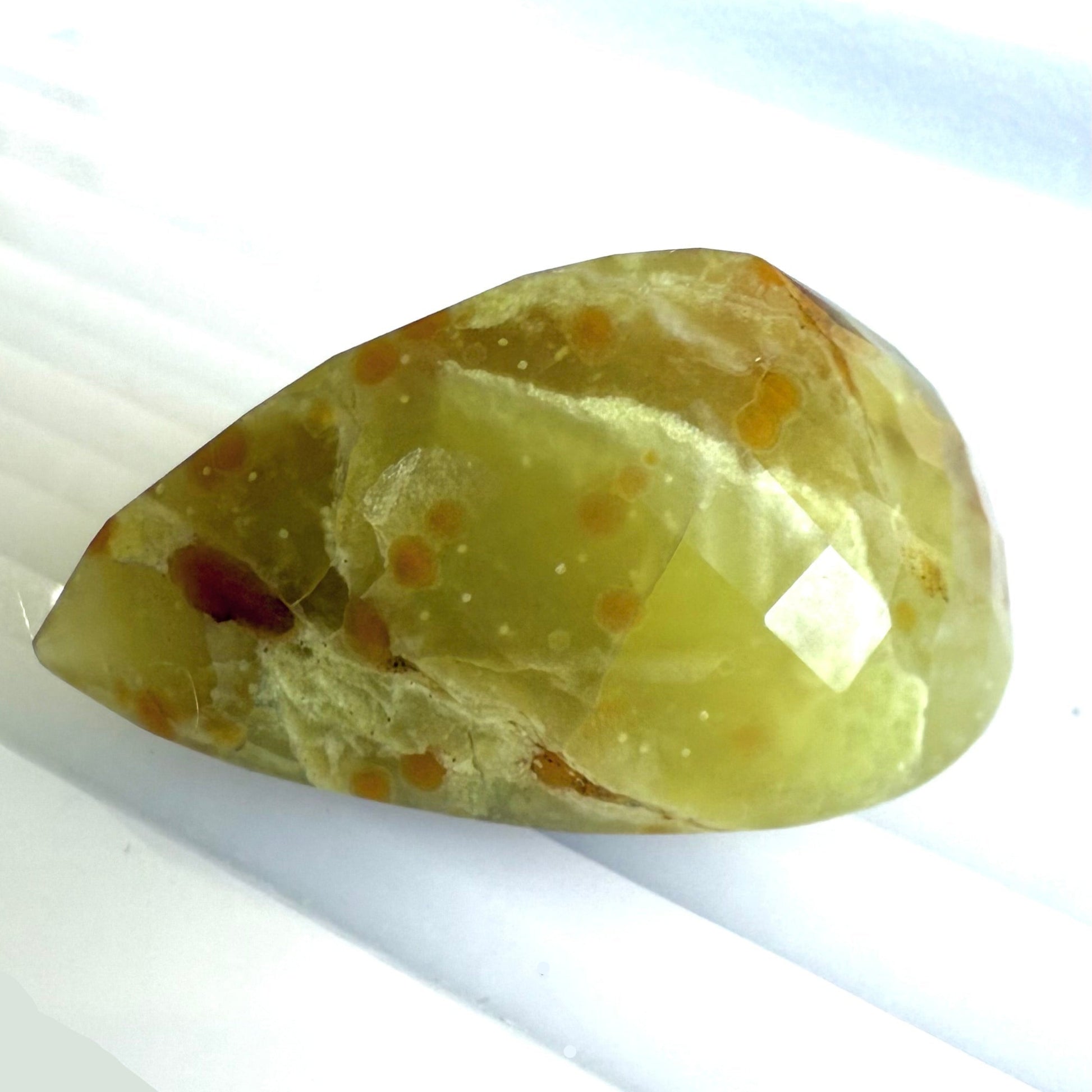 Natural Yellow with Orange Spots Opal gemstone, fancy cut