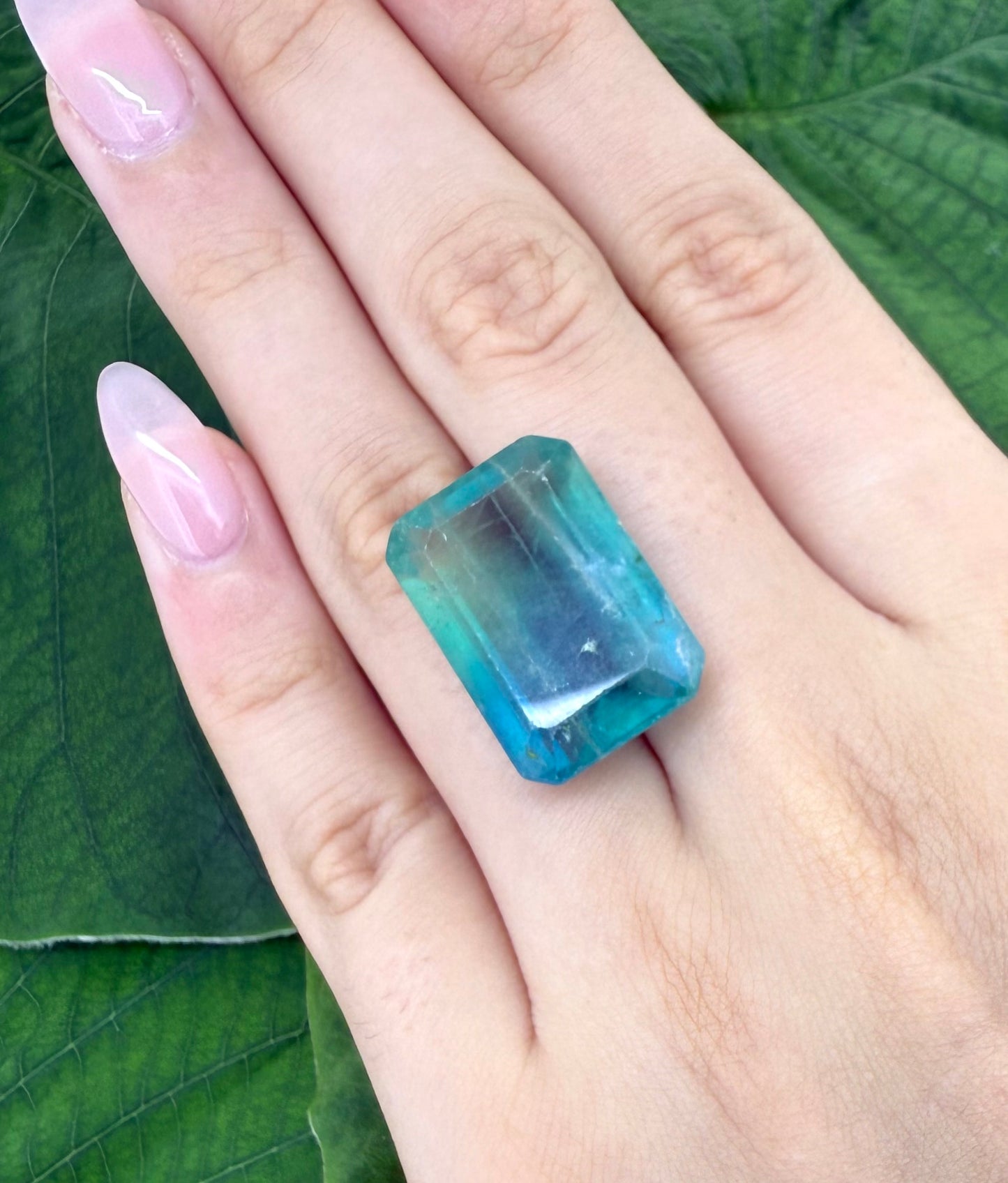 Huge Bi-Color (Green Blue) Fluorite Baguette 33.9 Ct