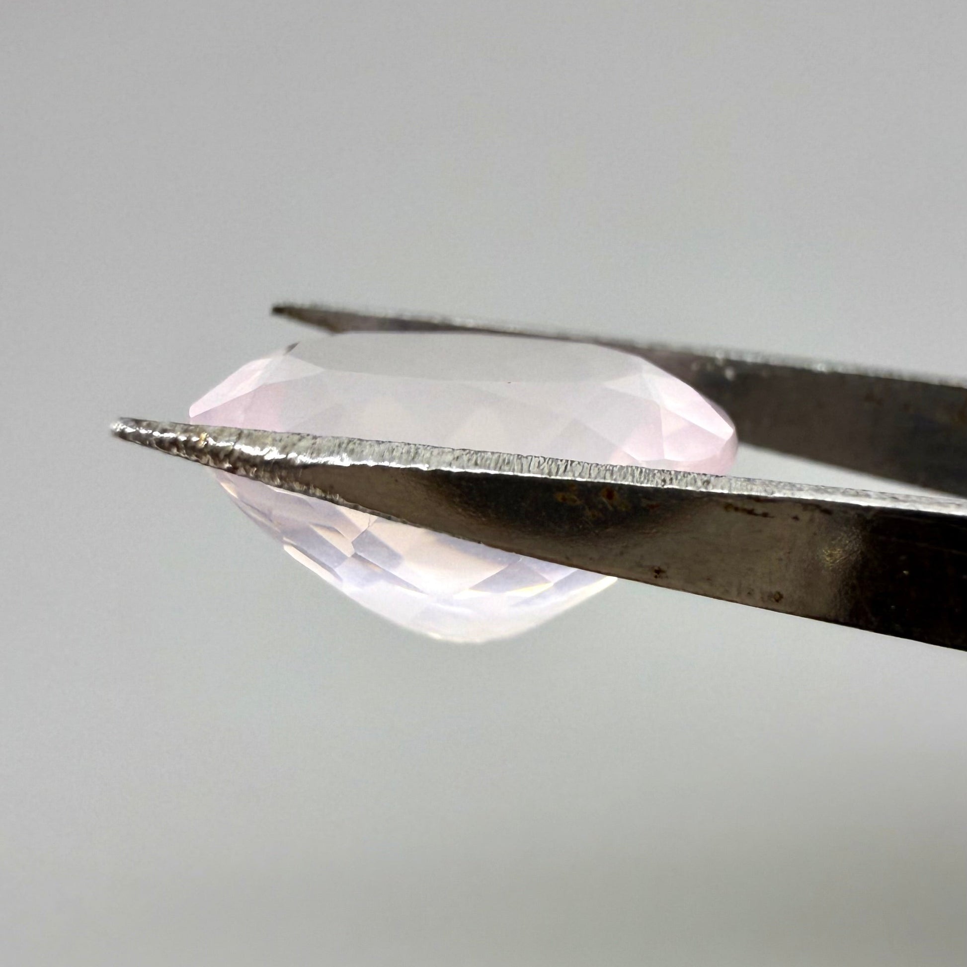 Loose Pale Pink Rose Quartz gemstone, cushion shape