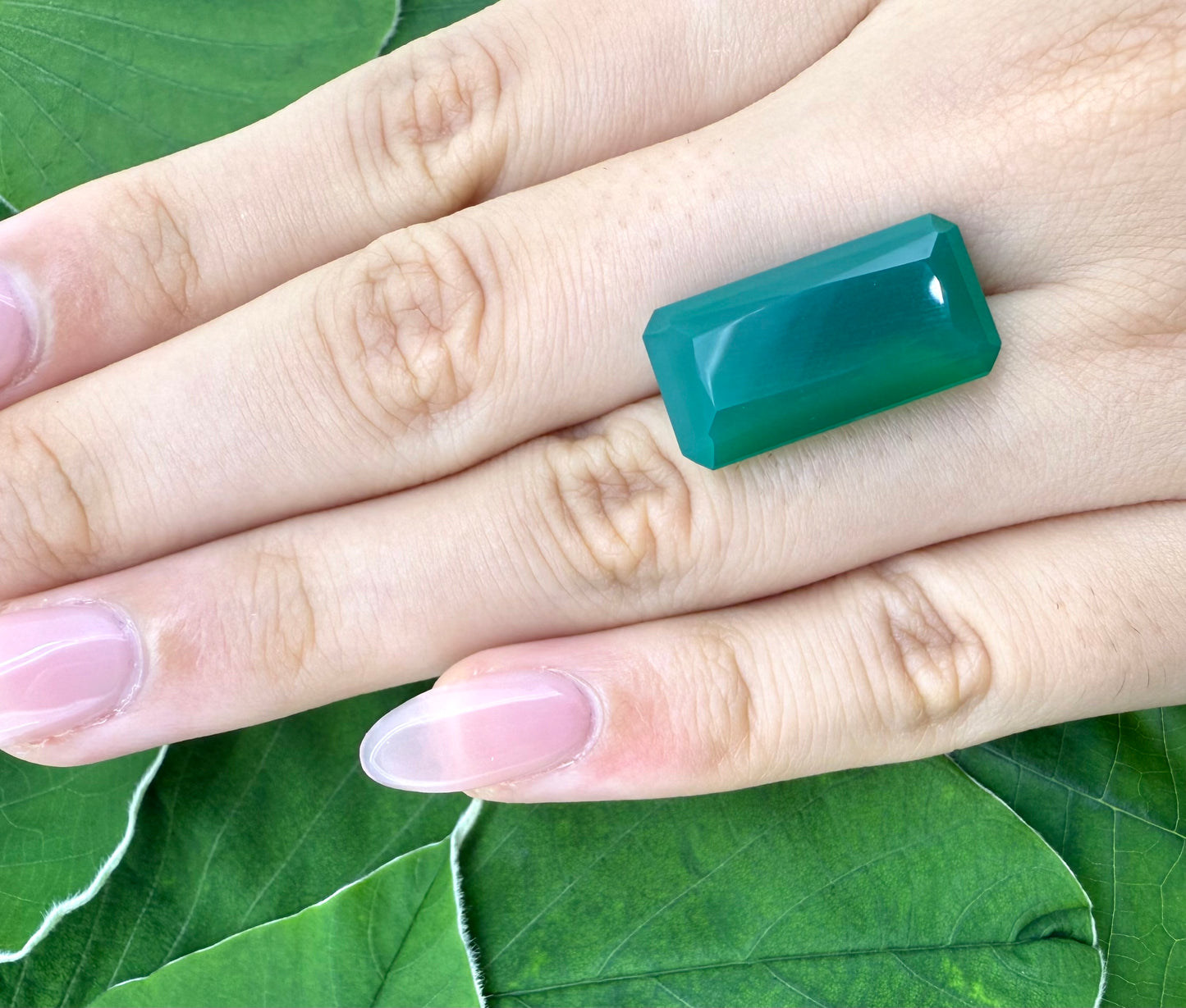 Vibrant Green Chalcedony Emerald cut 12.42 Ct