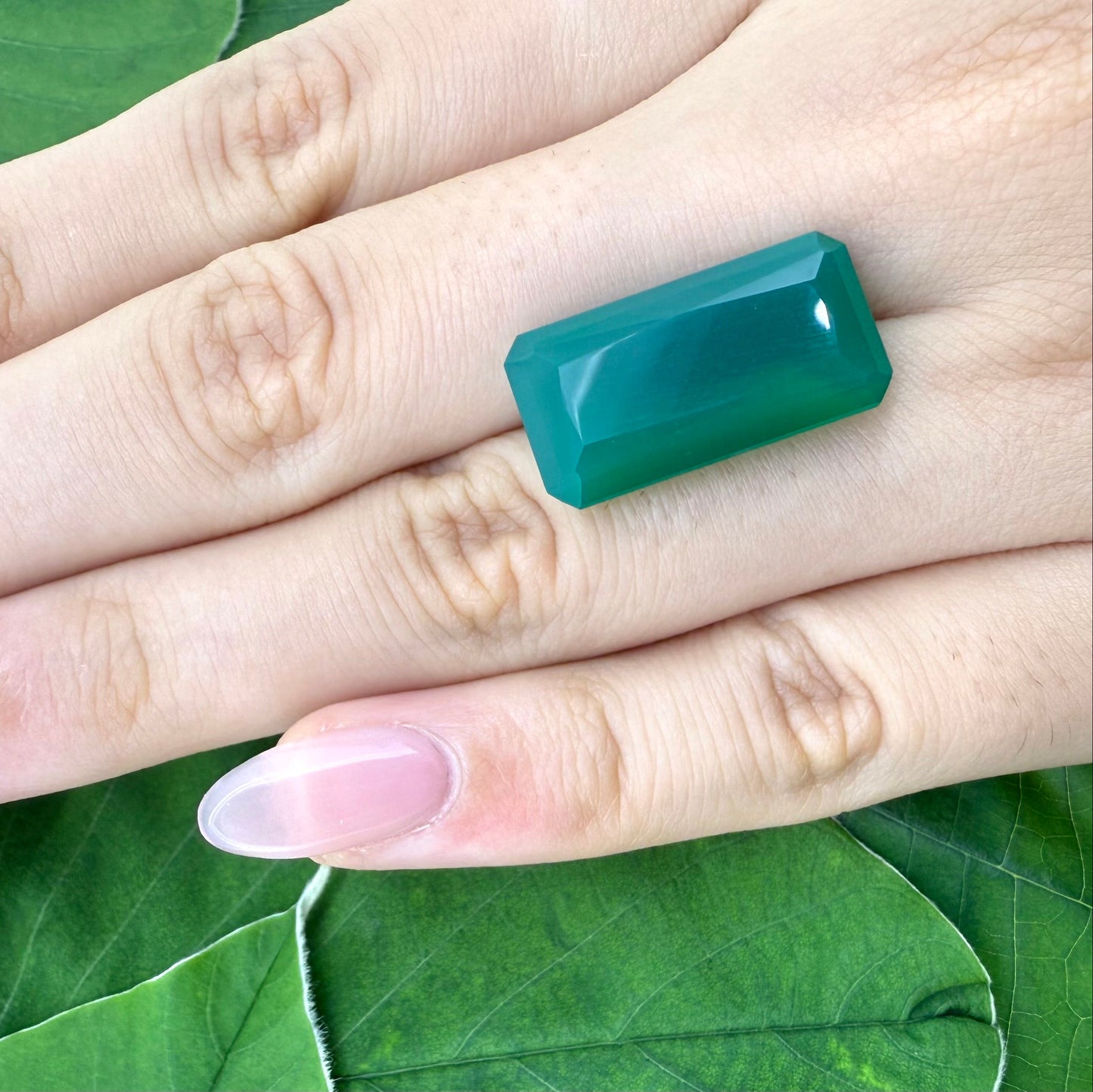 Natural Vibrant Green Chalcedony gemstone, emerald cut
