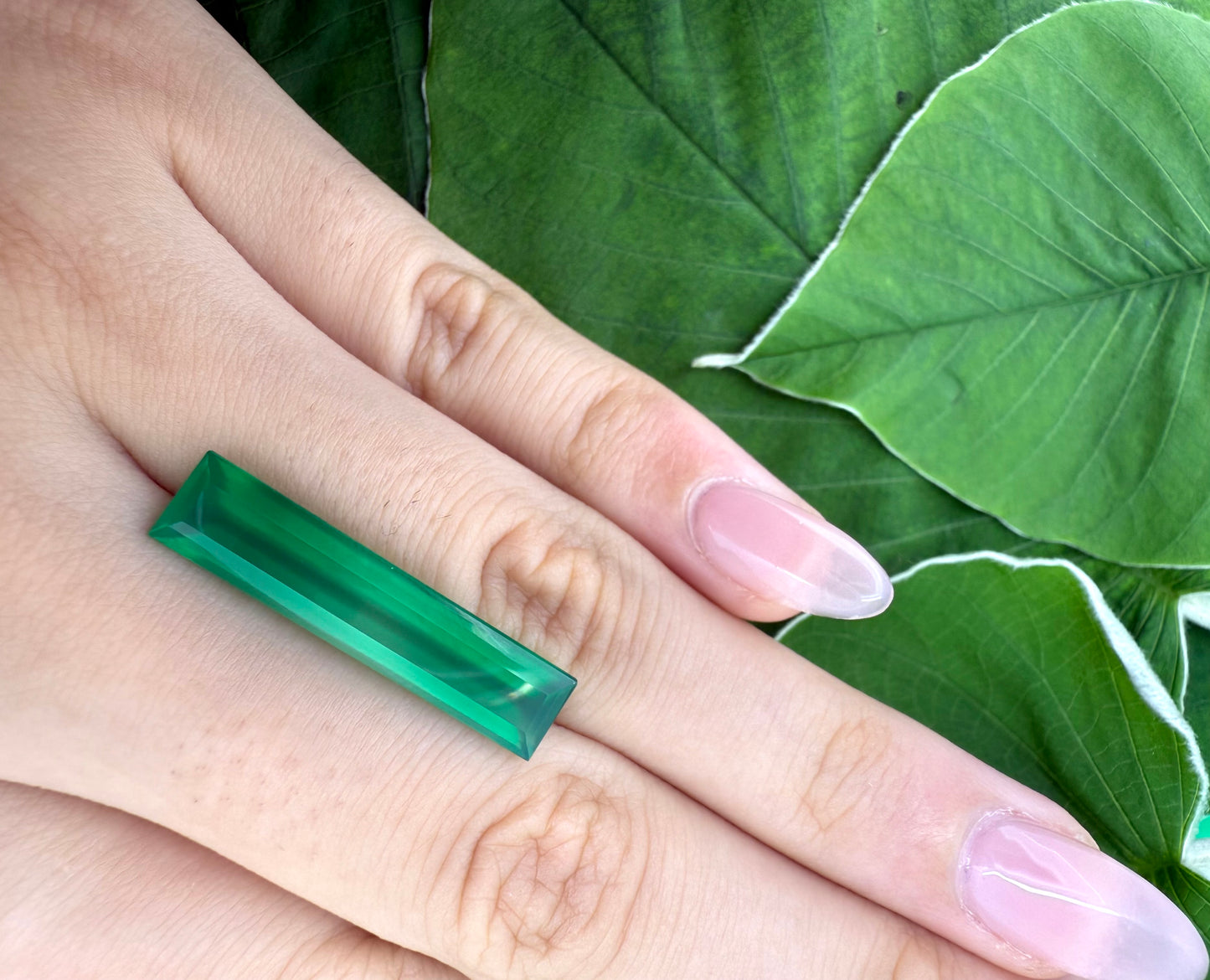 Bi-Color (Vibrant Green, White) Chalcedony Baguette 6.5 Ct