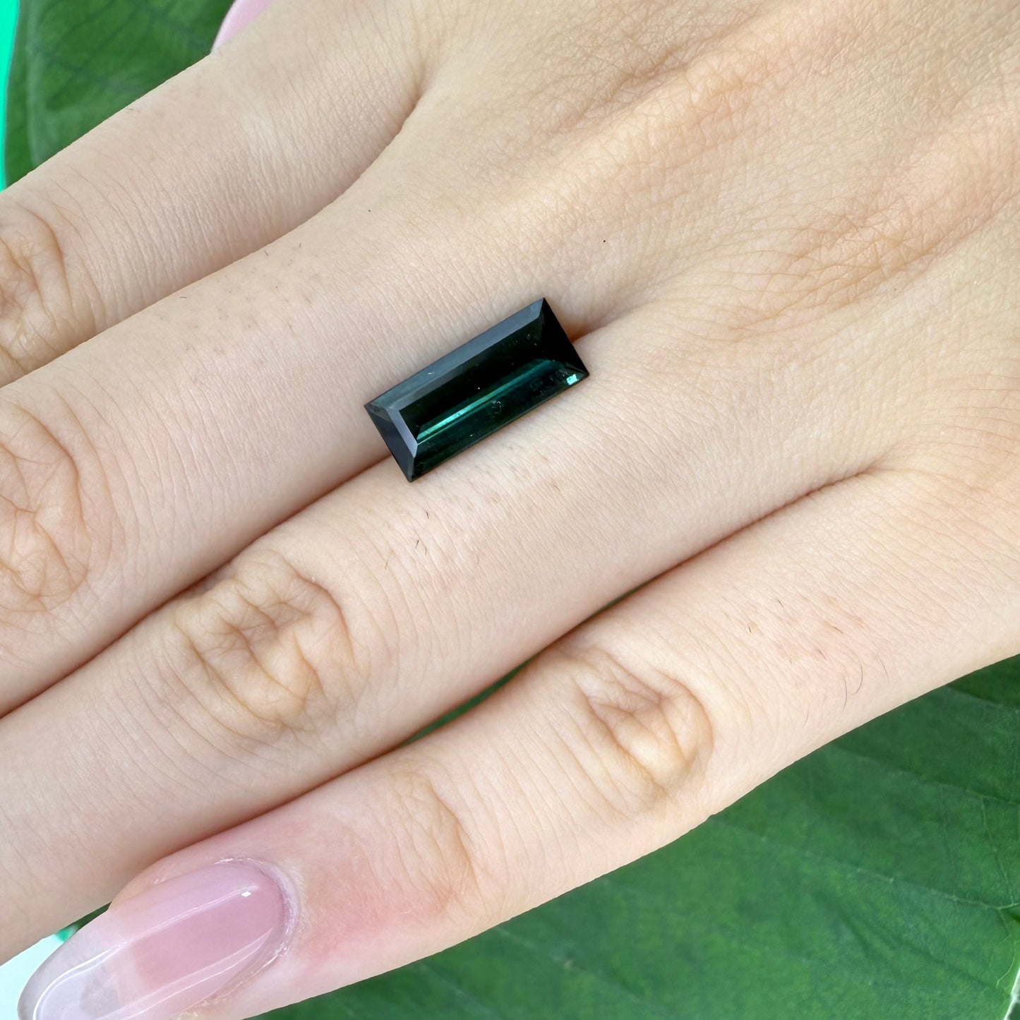 Natural Green Tourmaline gemstone, baguette cut