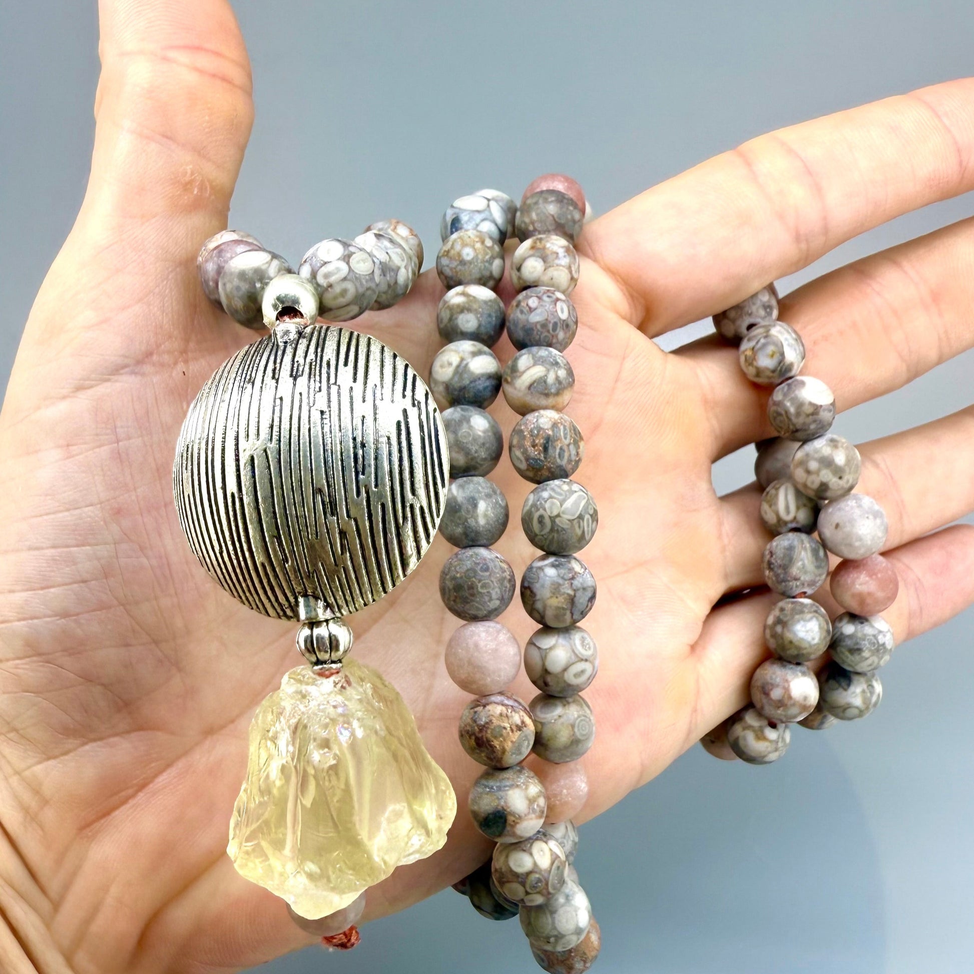 Maifanit Mala necklace – natural gemstone beads, handmade meditation jewelry