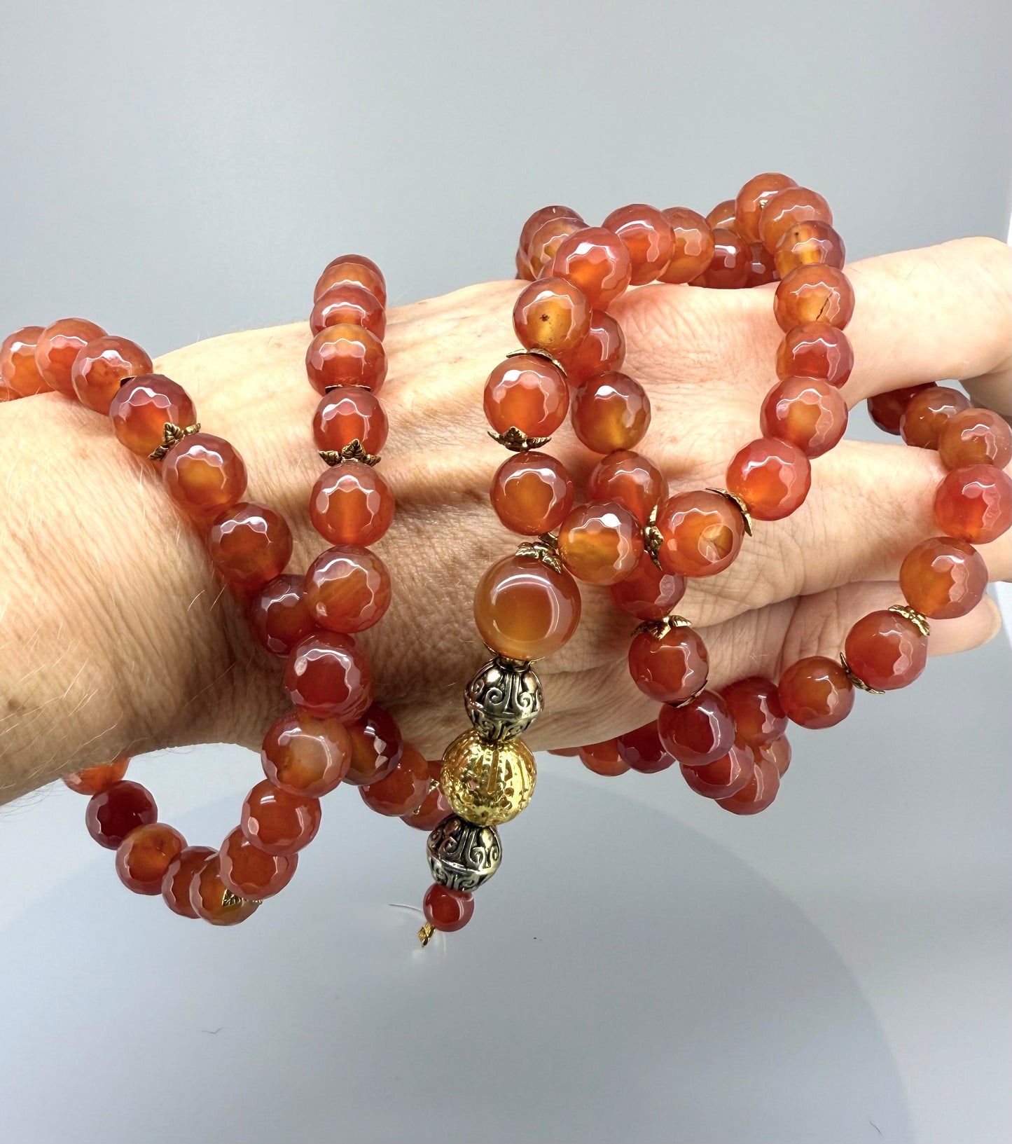 Carnelian mala necklace – natural gemstone beads, handmade meditation jewelry
