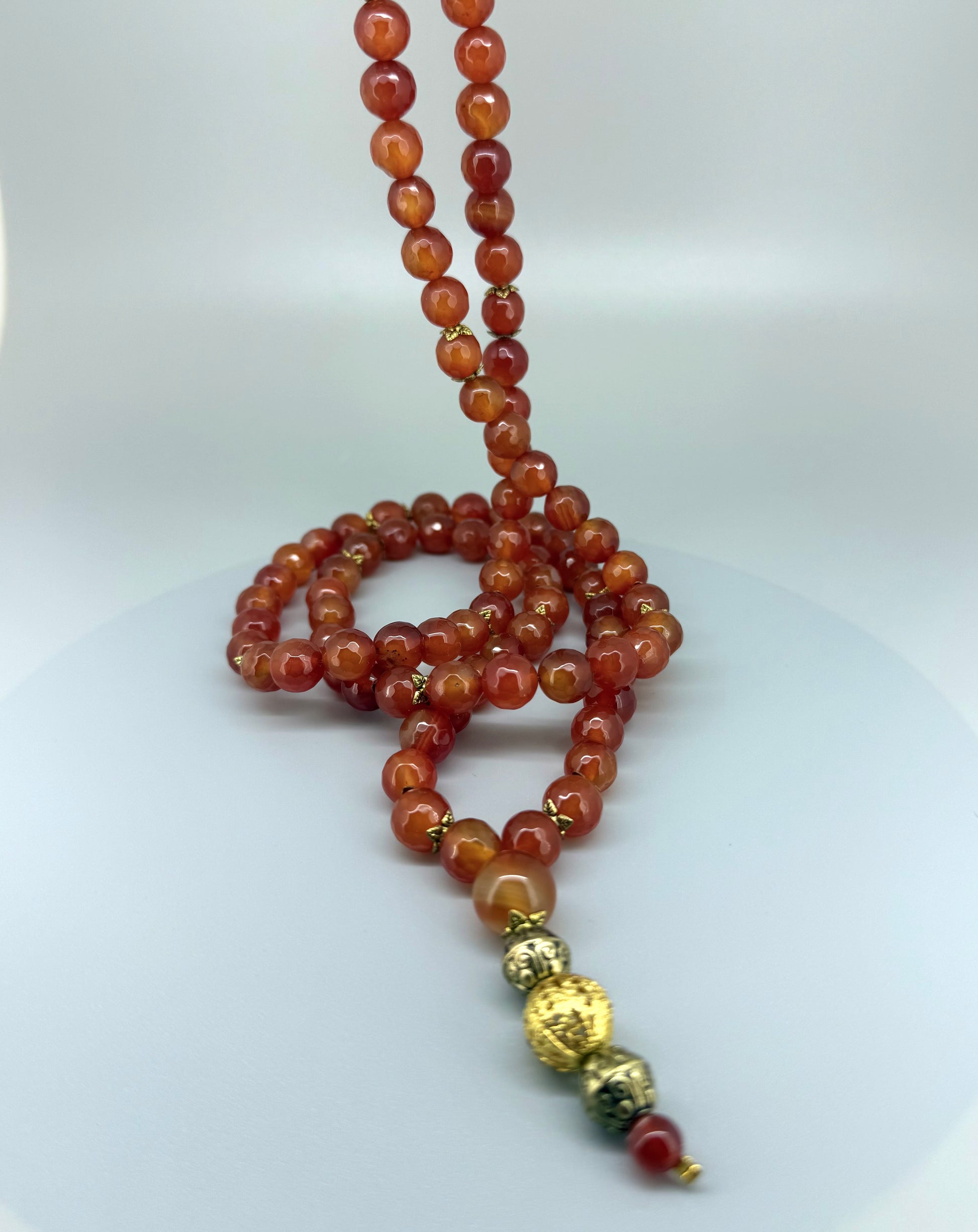 Carnelian mala necklace – natural gemstone beads, handmade meditation jewelry