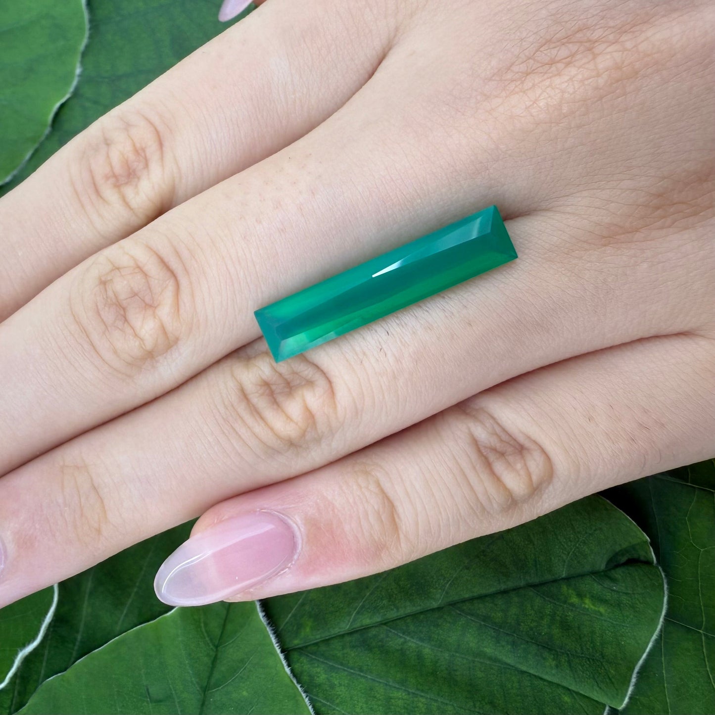 Natural Vibrant Green Chalcedony gemstone, baguette cut