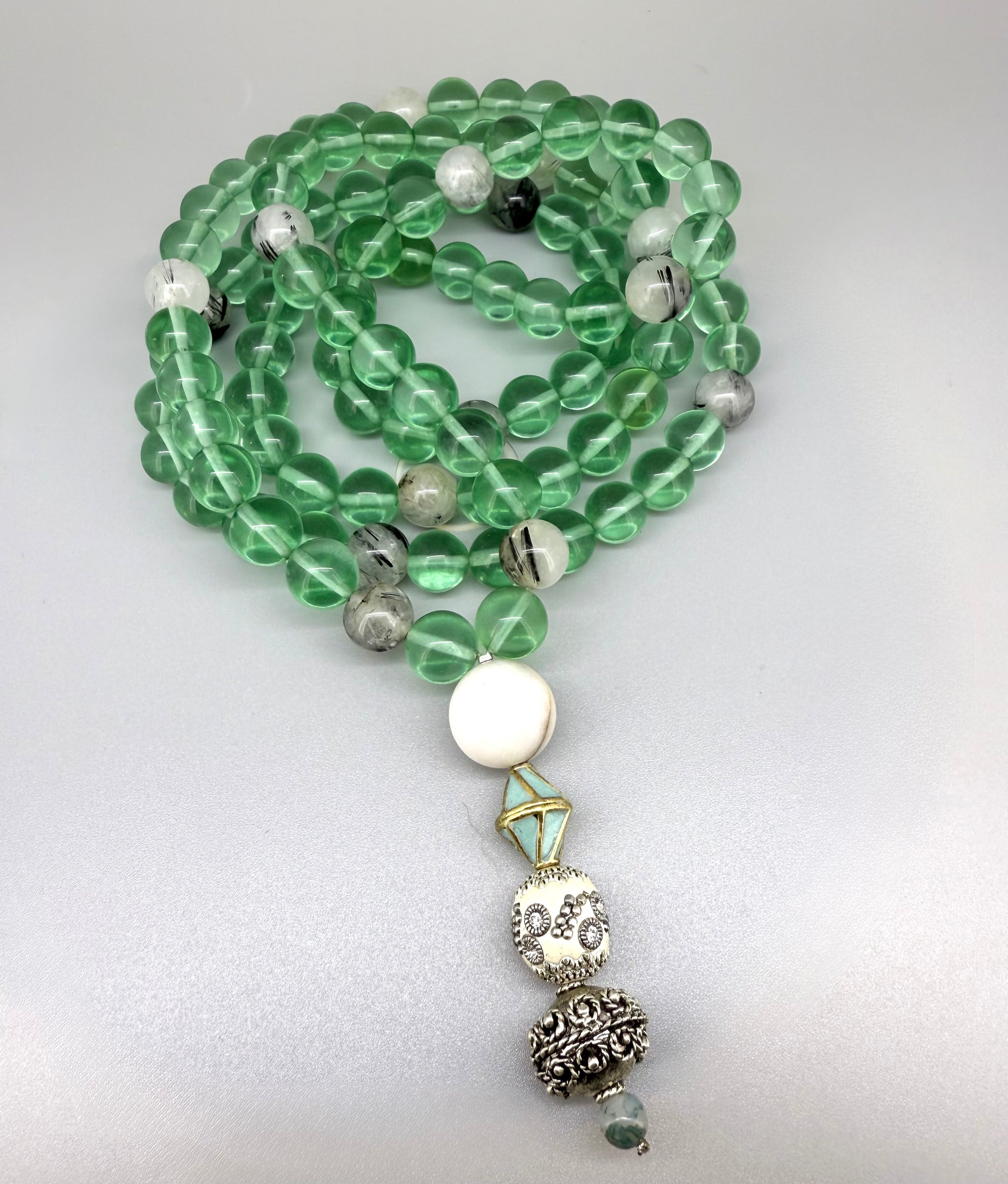 Clear Quartz mala necklace – natural gemstone beads, handmade meditation jewelry