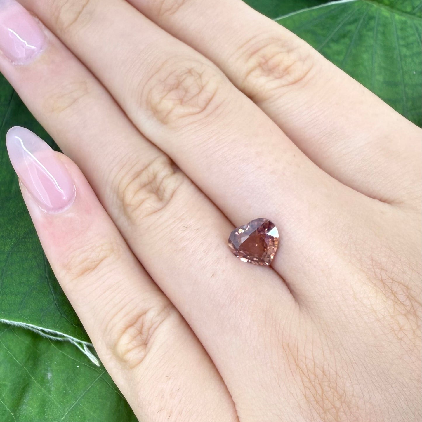 Loose Peach-Pink Zircon gemstone, heart shaped