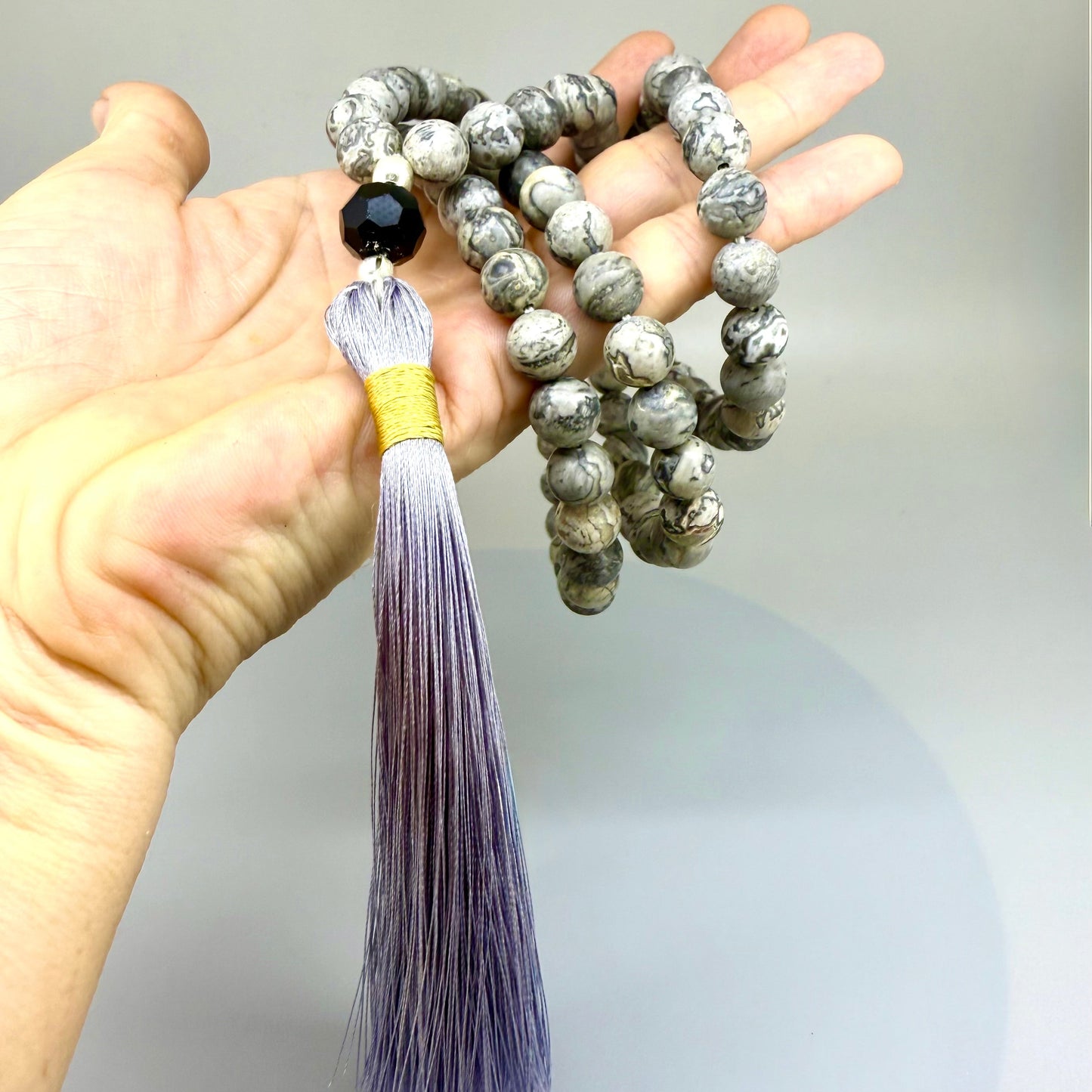 Landscape Jasper Mala necklace – natural gemstone beads, handmade meditation jewelry