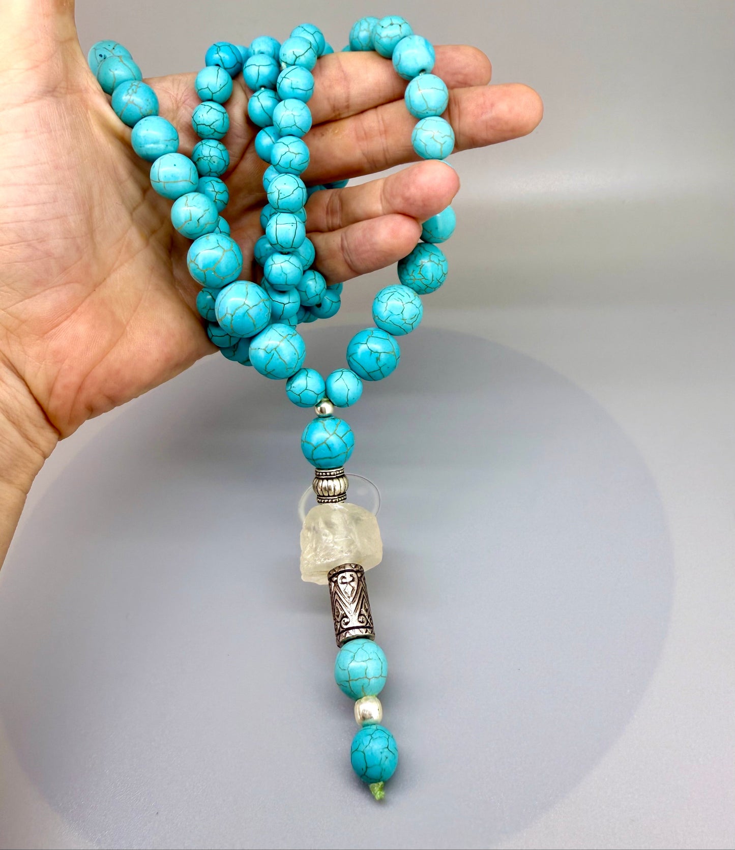 Howlite mala necklace – natural gemstone beads, handmade meditation jewelry