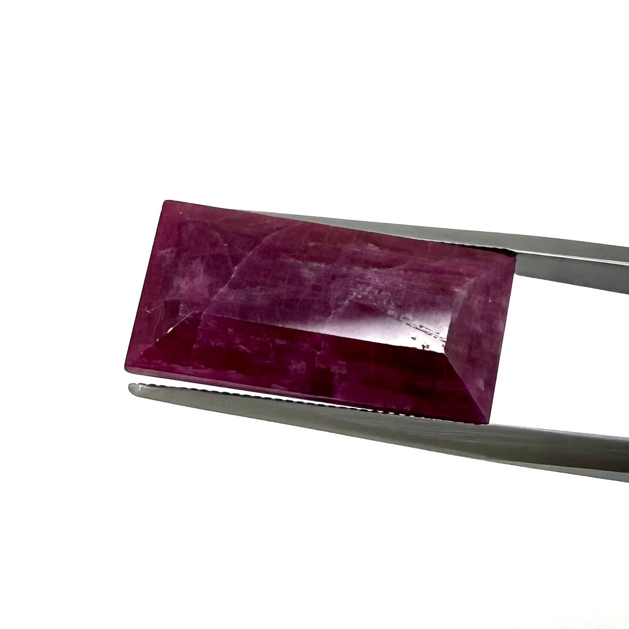 Big Pinkish Red Marbled Ruby Baguette 19.3 Ct
