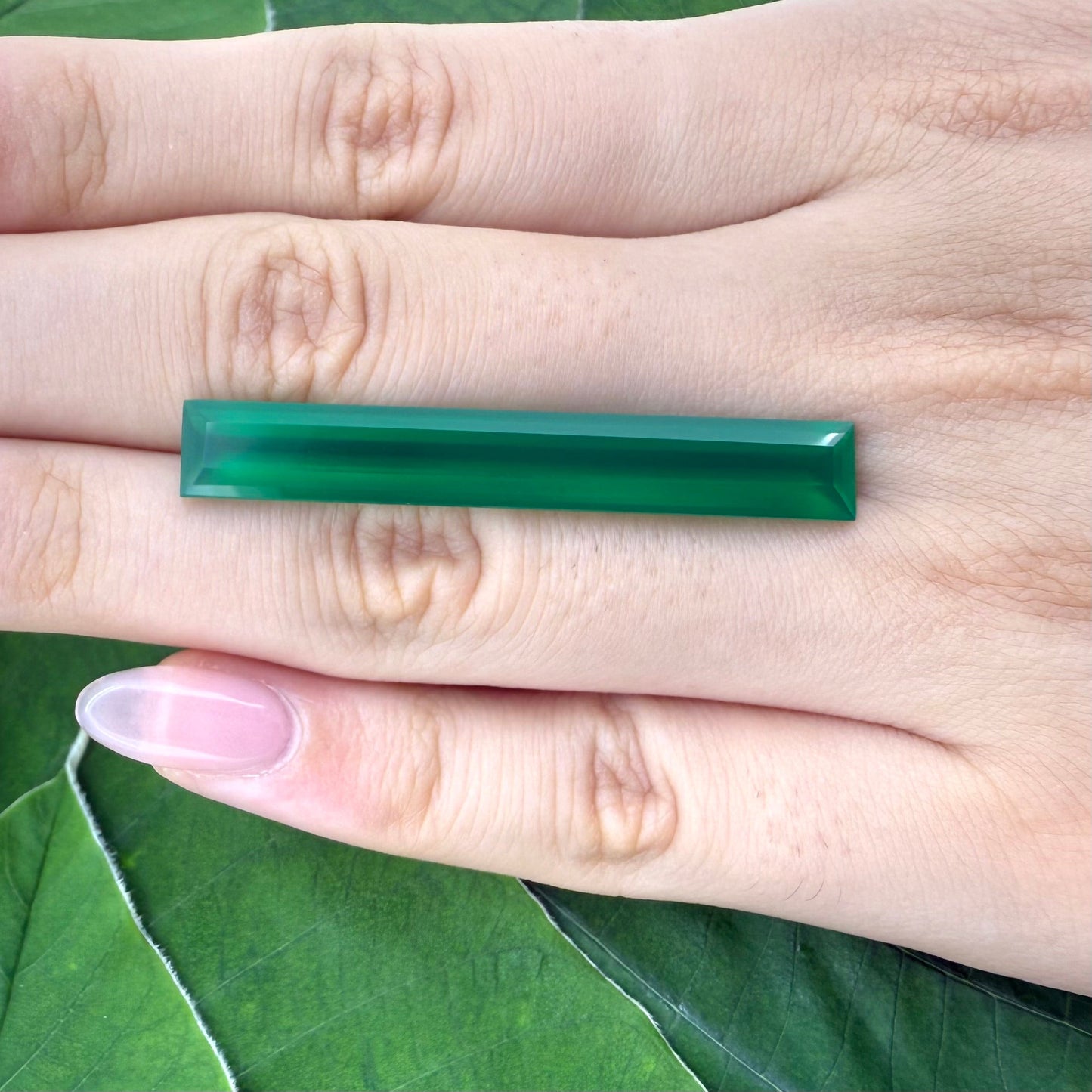 Natural Vibrant Green Chalcedony gemstone, baguette cut