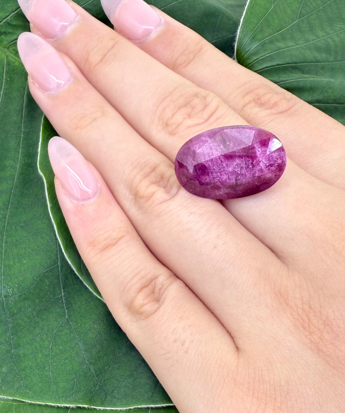 Big Bordeaux Red Marbled Ruby Oval 22.7 Ct