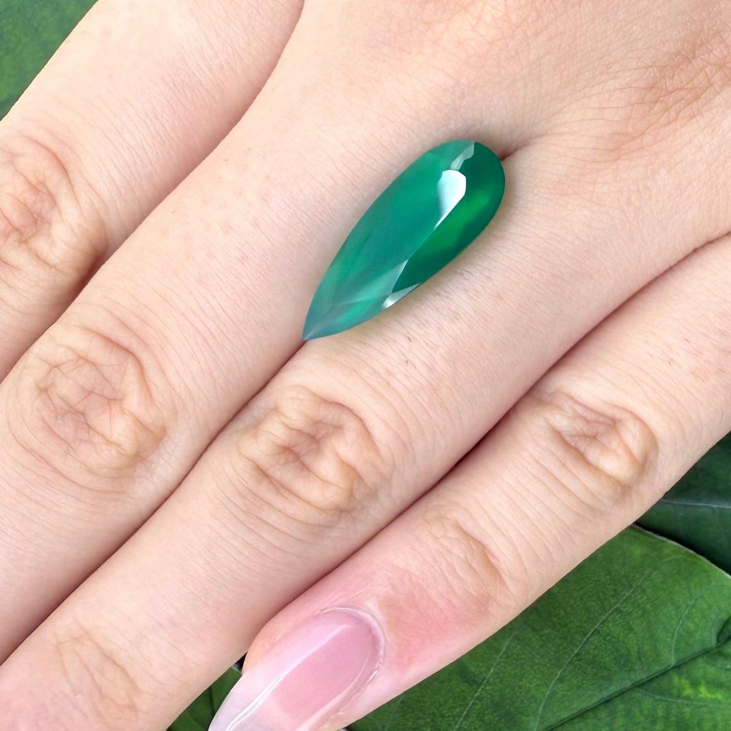 Natural Vibrant Green Chalcedony gemstone, pendeloque cut