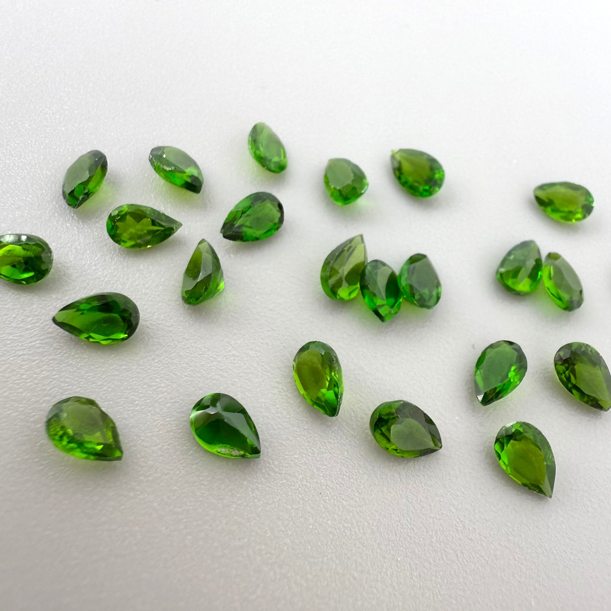 Loose Vibrant Green Diopside gemstone lot, pear cut