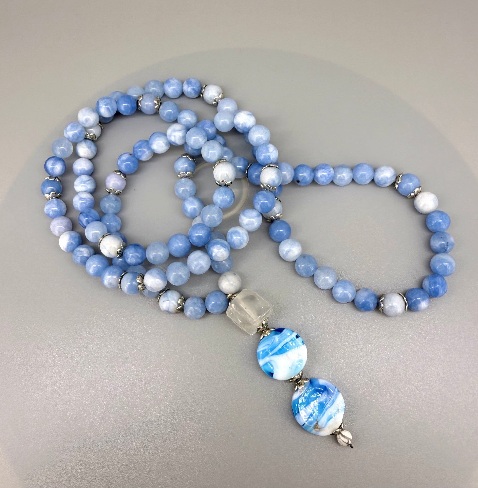 Aquamarine mala necklace – natural gemstone beads, handmade meditation jewelry