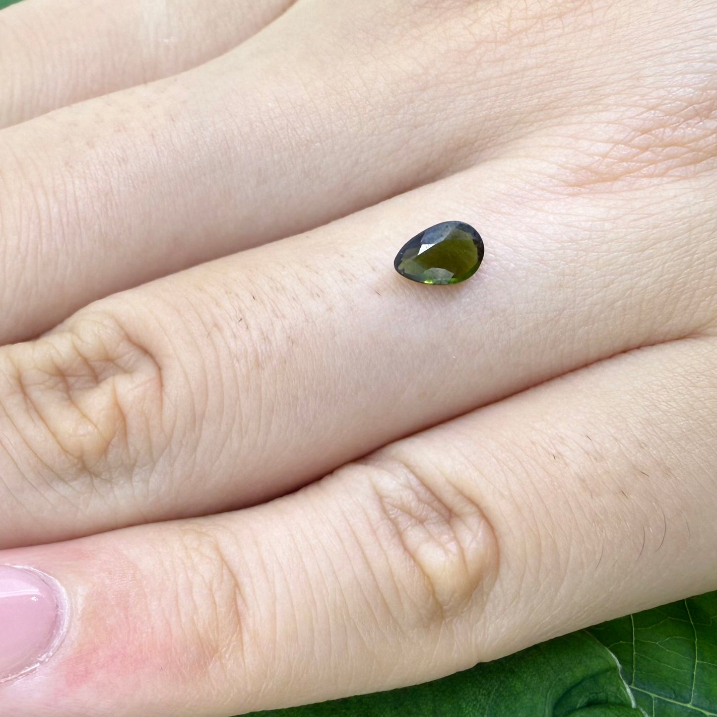 Natural Moss Green Tourmaline gemstone, pear cut