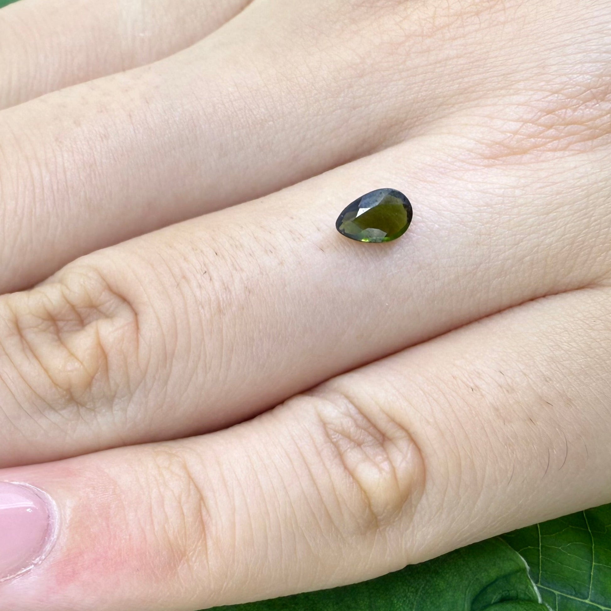 Natural Moss Green Tourmaline gemstone, pear cut