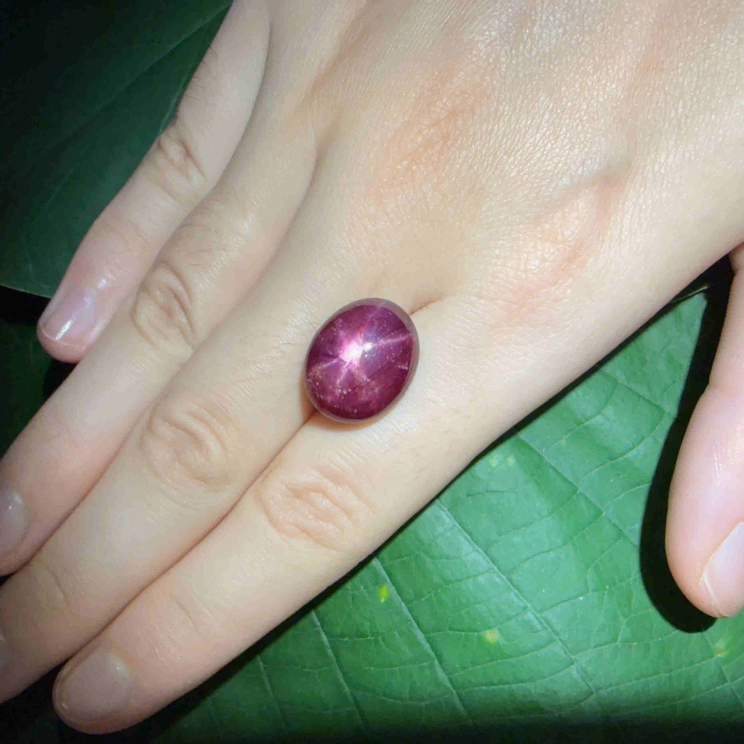 20.8 ct natural Pink-Red Star Ruby cabochon from Mozambique with soft star effect and polished dome.
