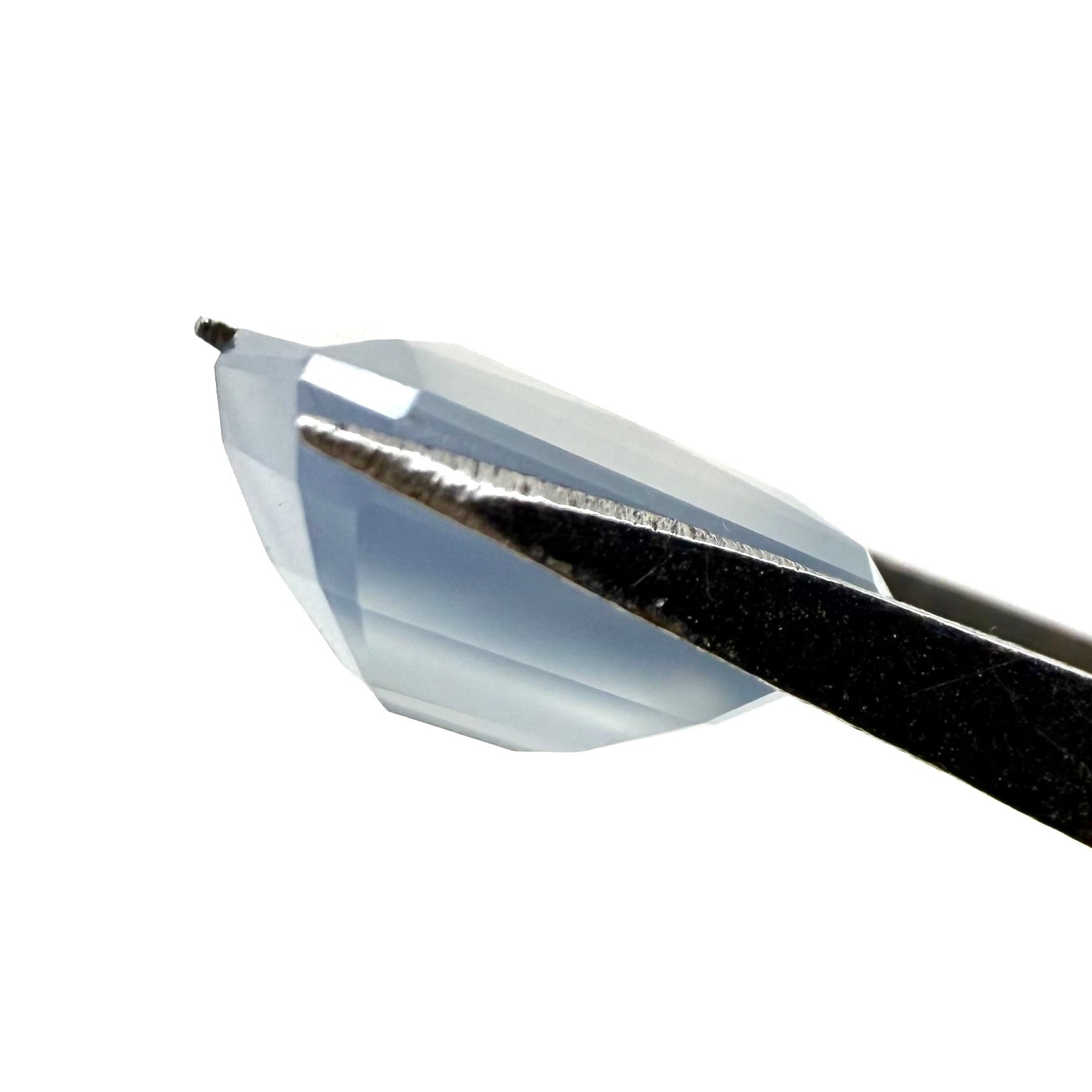 Natural Blue Grey Chalcedony gemstone, emerald cut