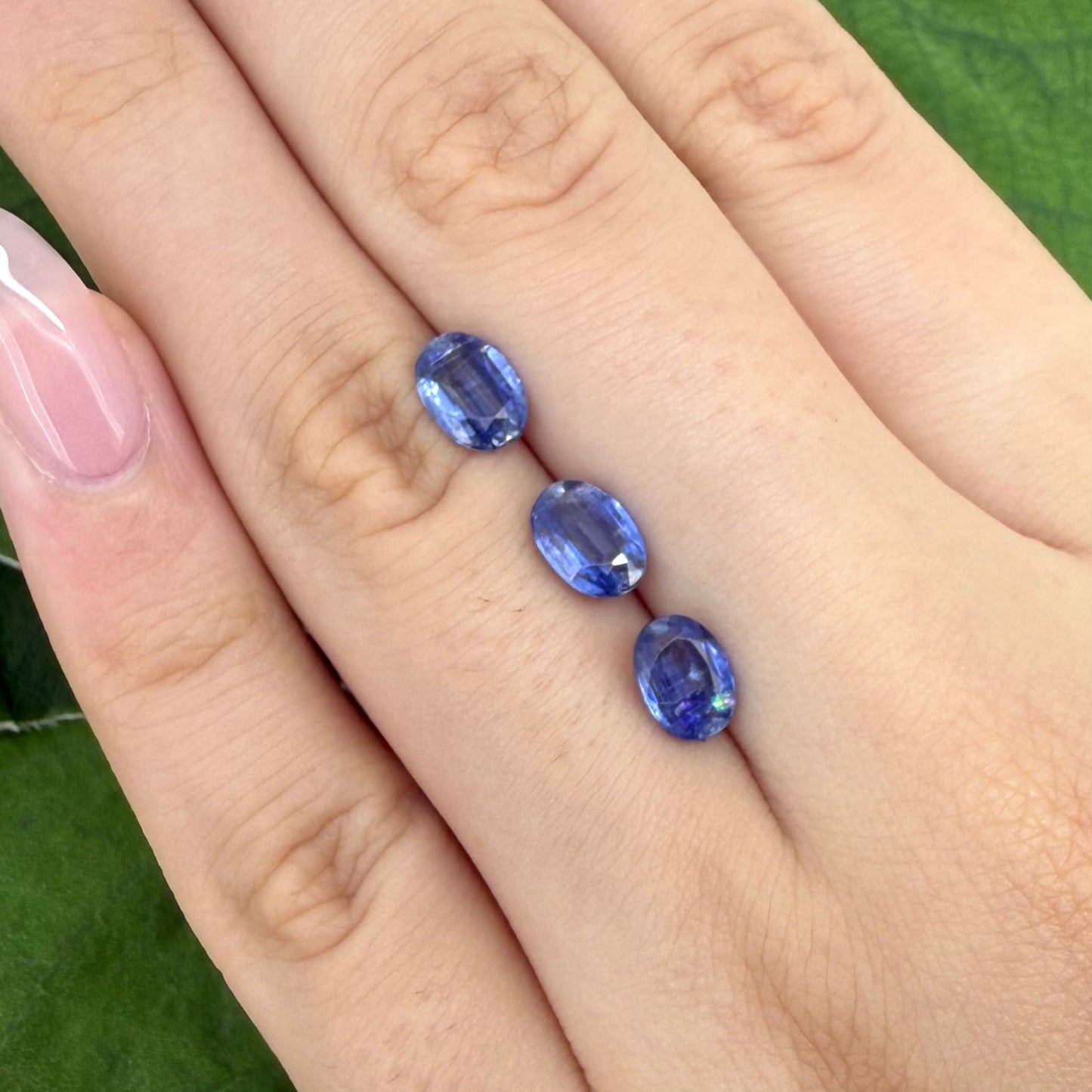 Natural Cornflower Blue Kyanite gemstone set, oval shape