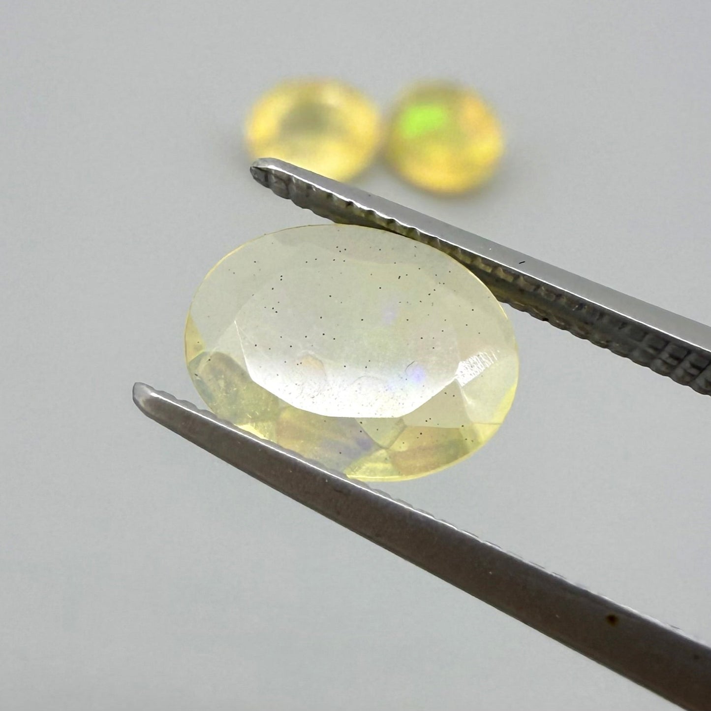 Milky Yellow Hues Shimmer Opal Set Oval 2.78 Ct
