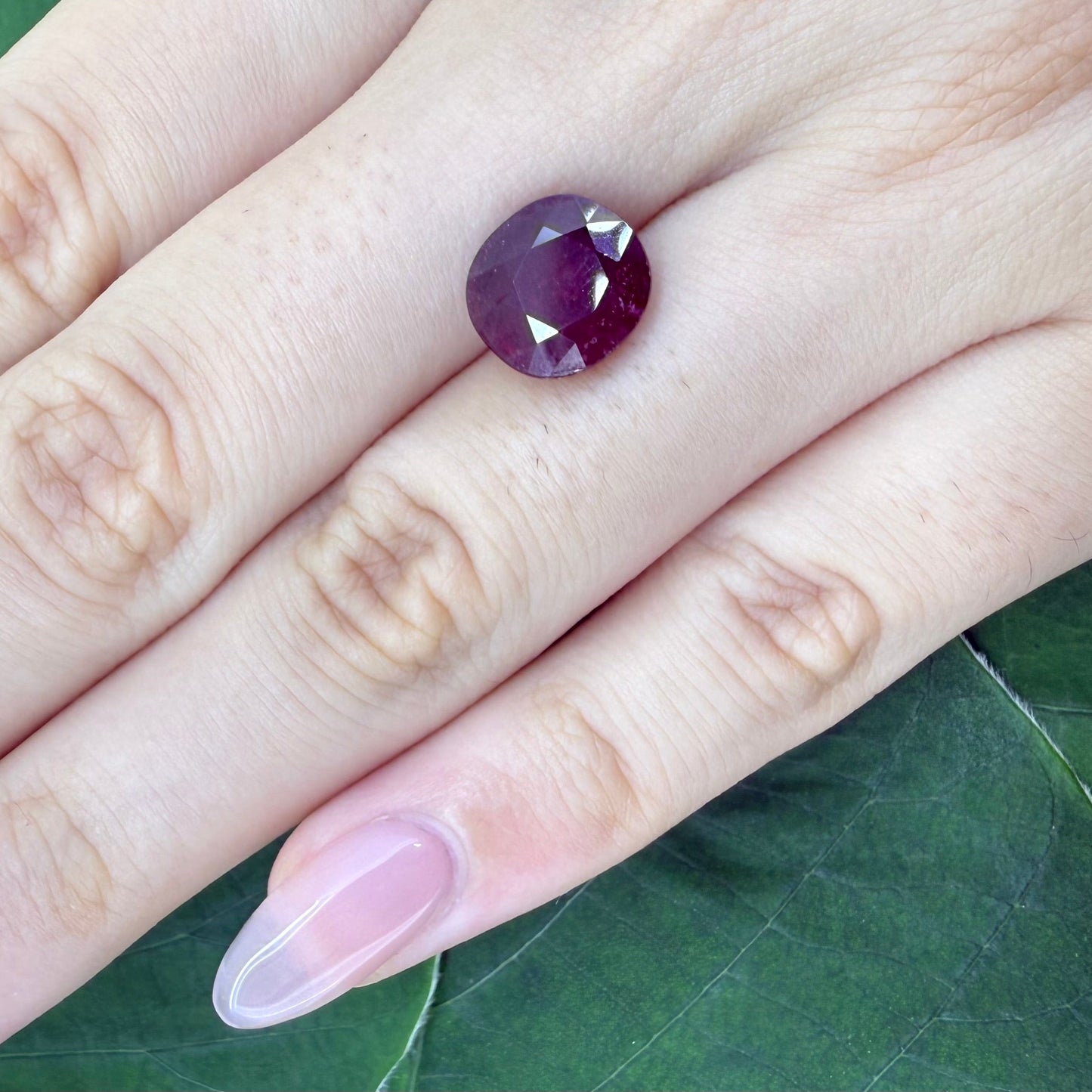 Natural Purplish Red Ruby gemstone, cushion cut