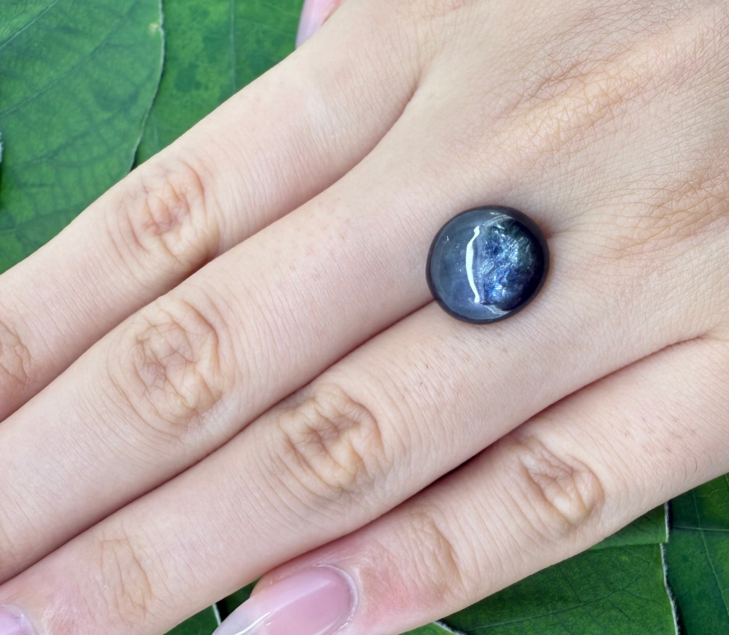 Bi-Color (Very Dark Blue, Silky White) Sapphire Cabochon 7.45 Ct