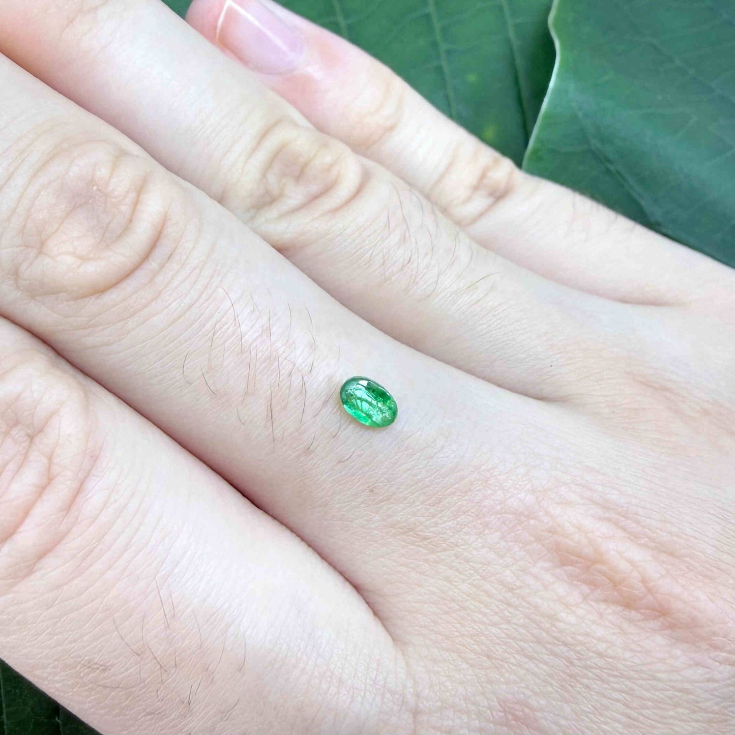 0.22 ct natural untreated Zambian emerald, oval faceted with bright bluish-green color.