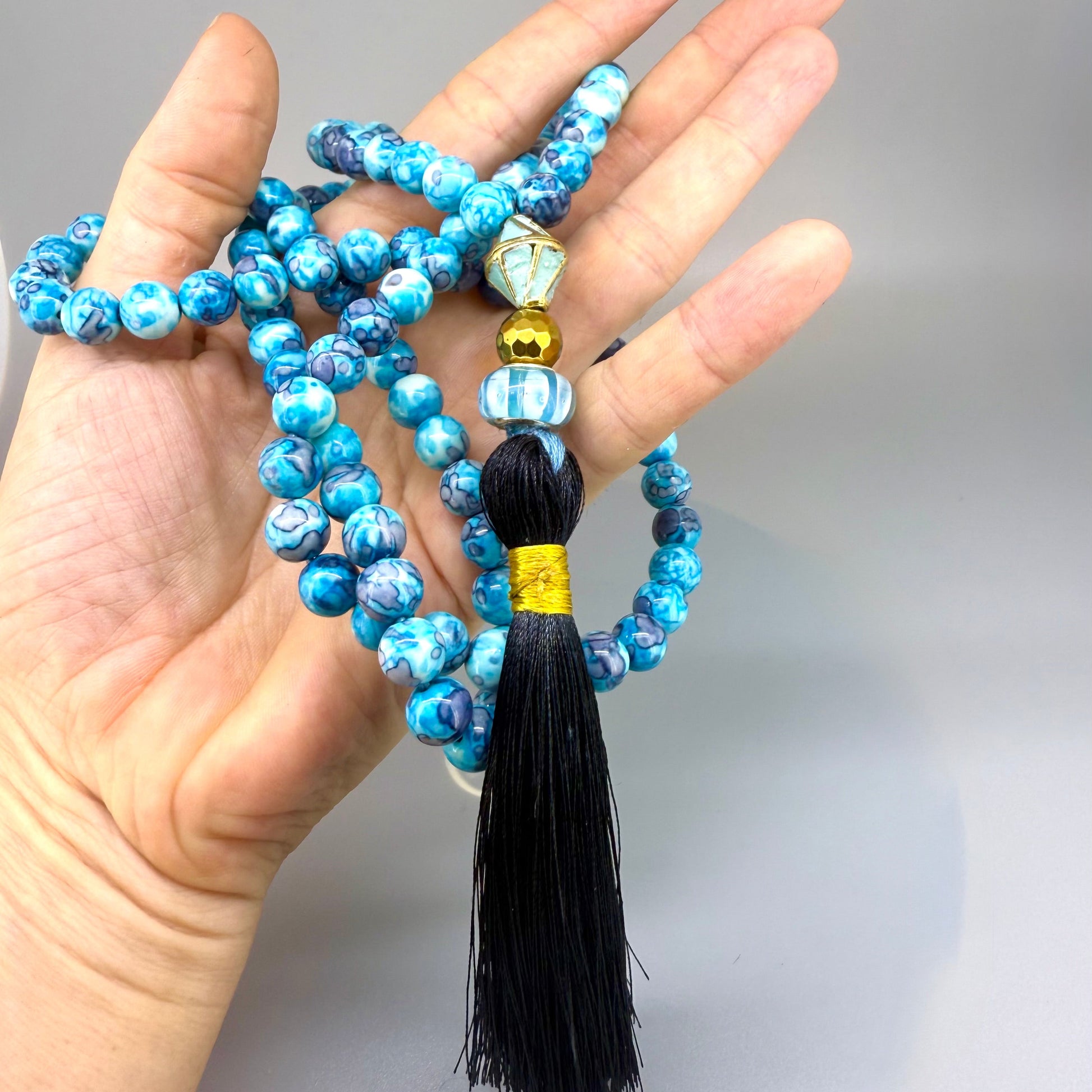 Jade Mala necklace – natural gemstone beads, handmade meditation jewelry
