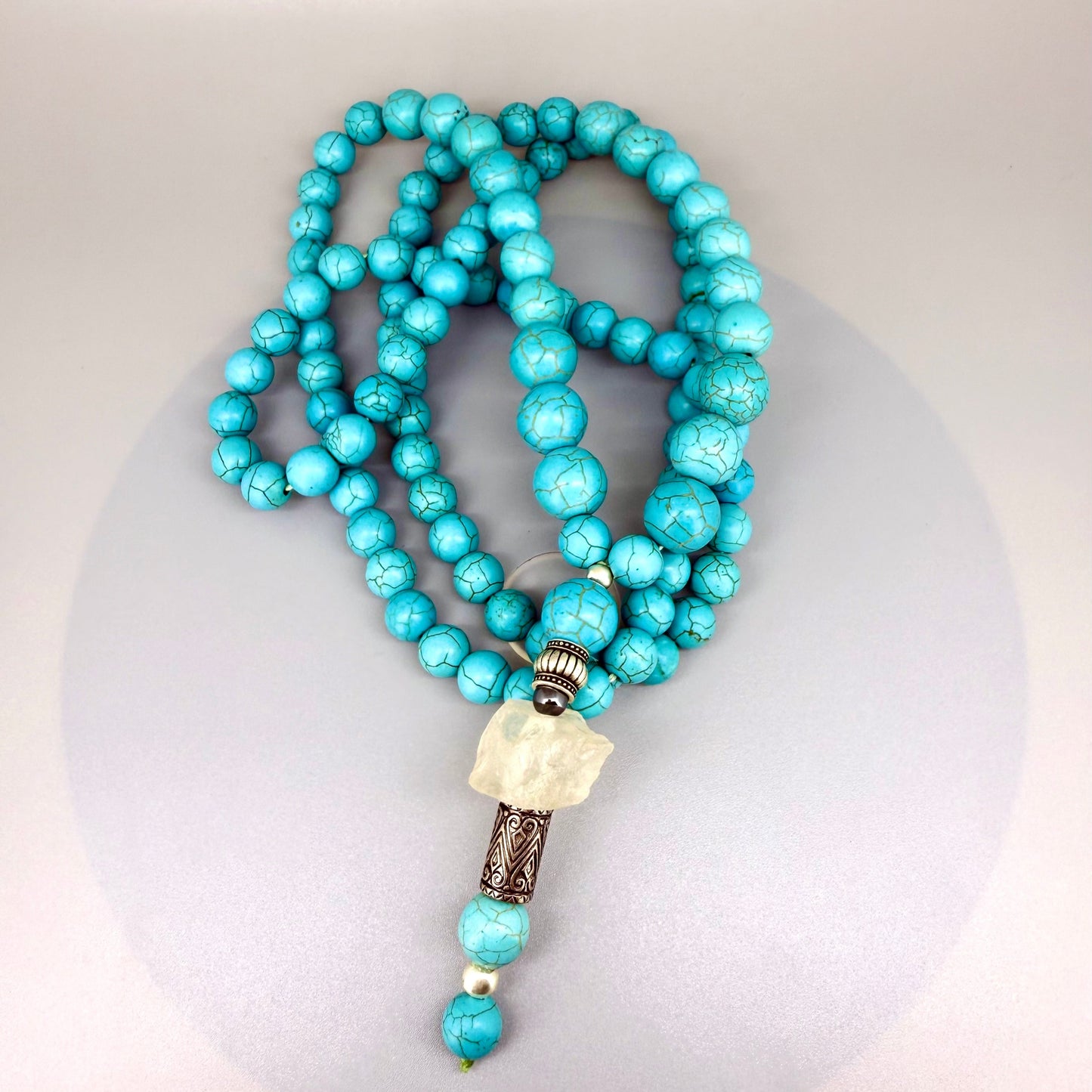 Howlite mala necklace – natural gemstone beads, handmade meditation jewelry