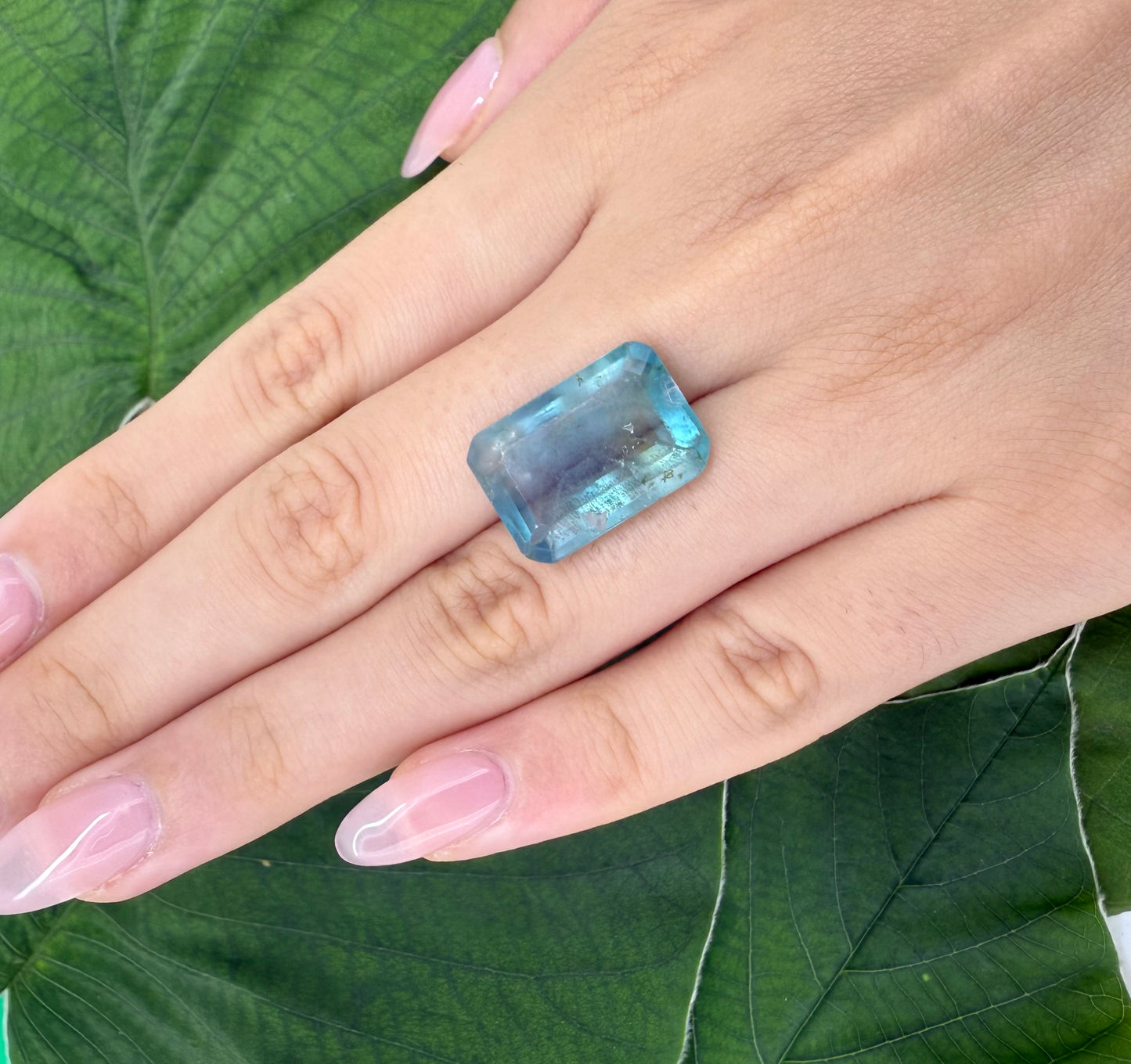Big Bi-Color (Turquoise Yellow) Fluorite Emerald Cut 16.4 Ct