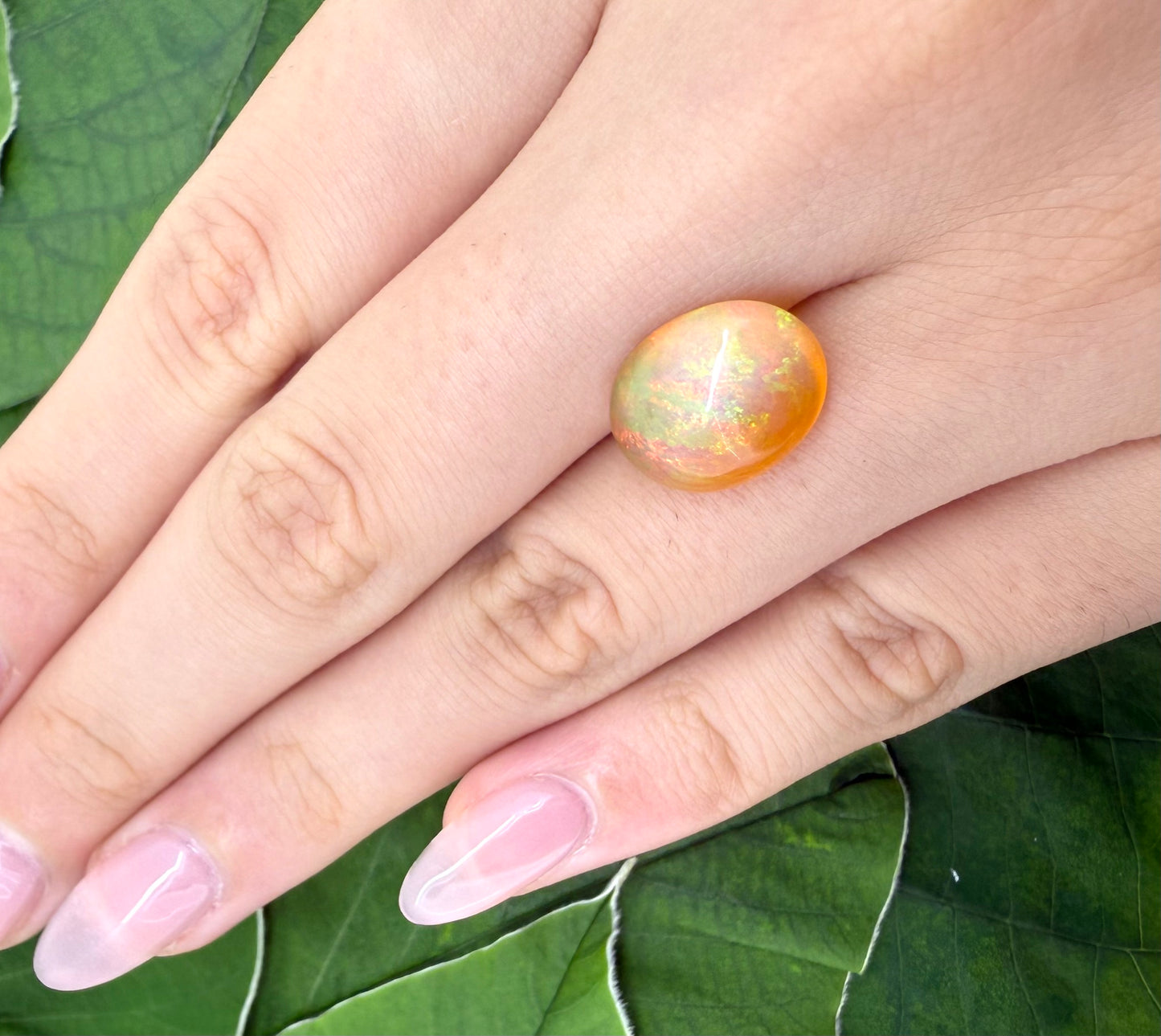 Multi-Color (Orange, Green, Yellow) ‘Play-of-Color’ Opal Cabochon 4.76 Ct